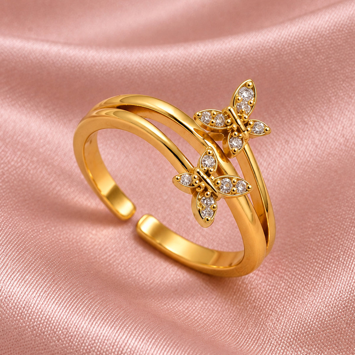Artklim Elegant Butterfly Crystal Gold-Tone Statement Anti-Tarnish Ring