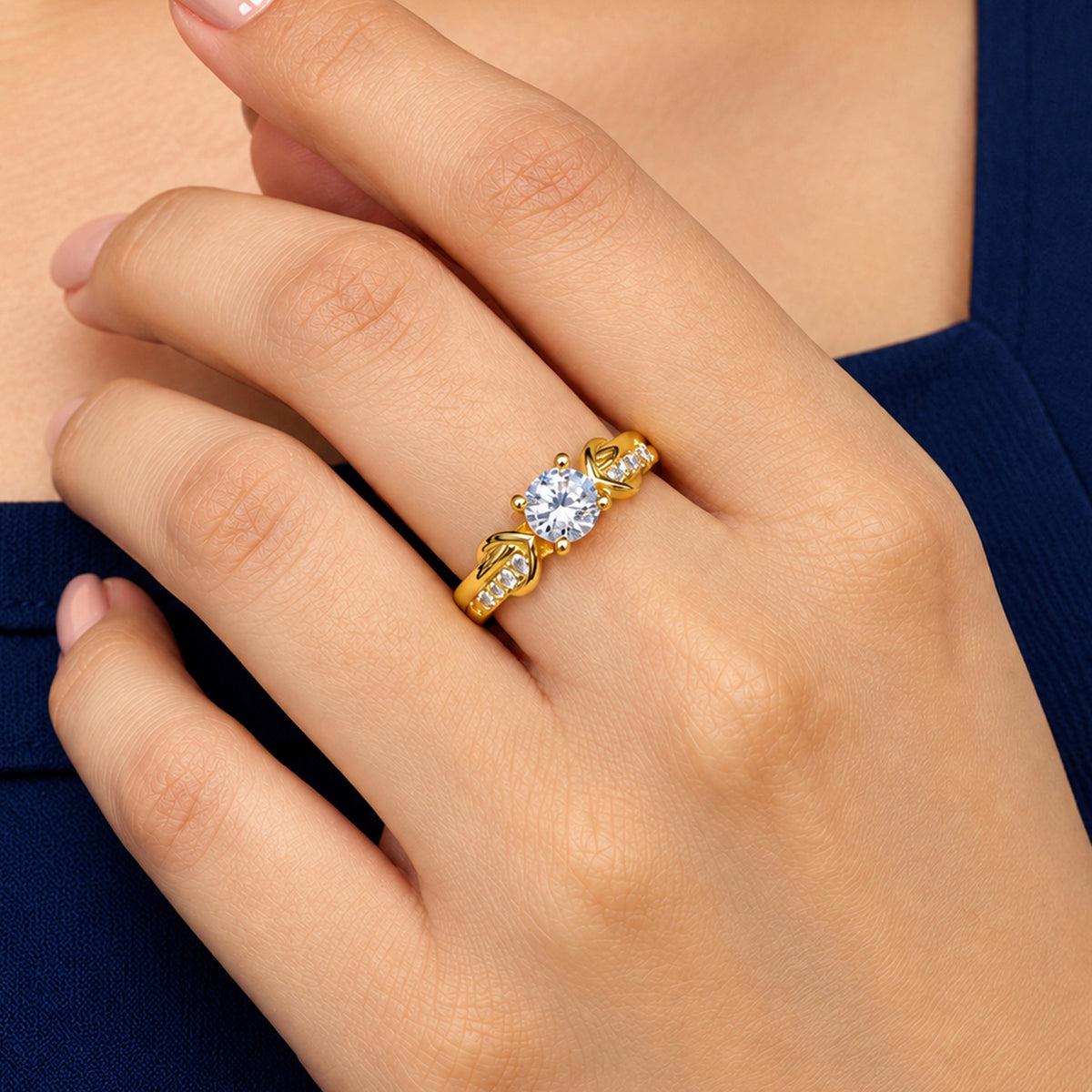Artklim Luxe Round-Stone Gold-Tone Anti-Tarnish Ring