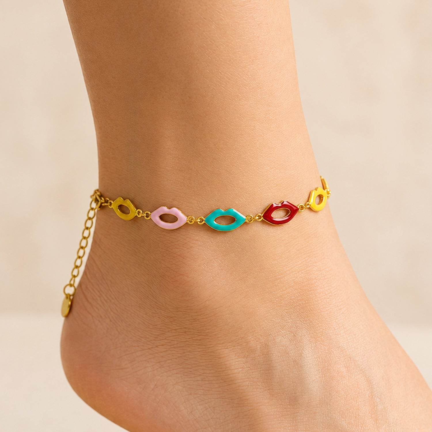 Artklim Colorful Lip Charm Gold Anti-Tarnish Anklet