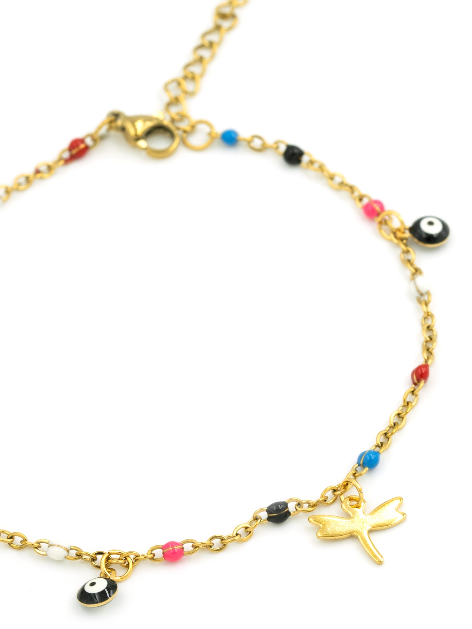 Artklim Gold Plated Butterfly Evil Eye Beaded Anti Tarnish Anklet