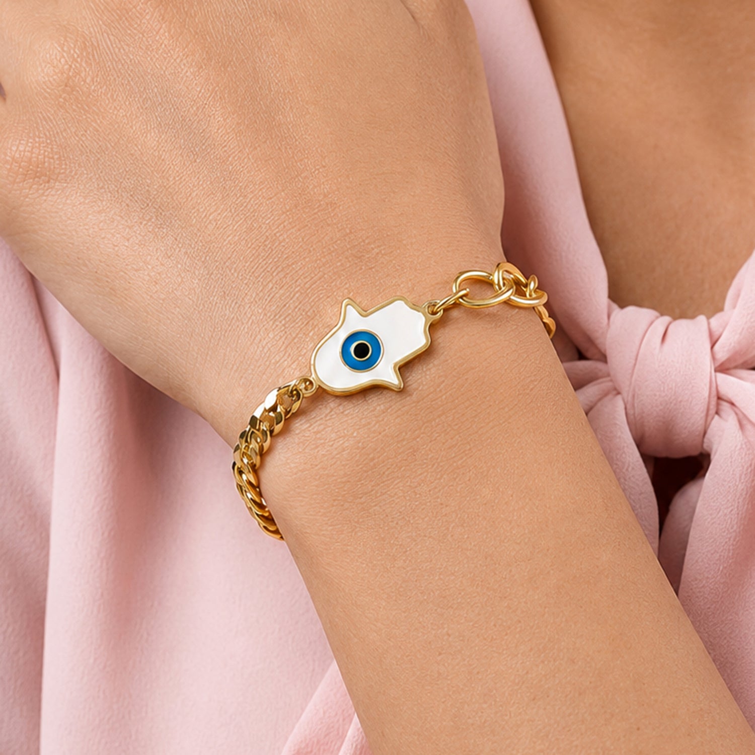 Artklim Hamsa Evil Eye Gold Charm Bracelet Anti-Tarnish Bracelet