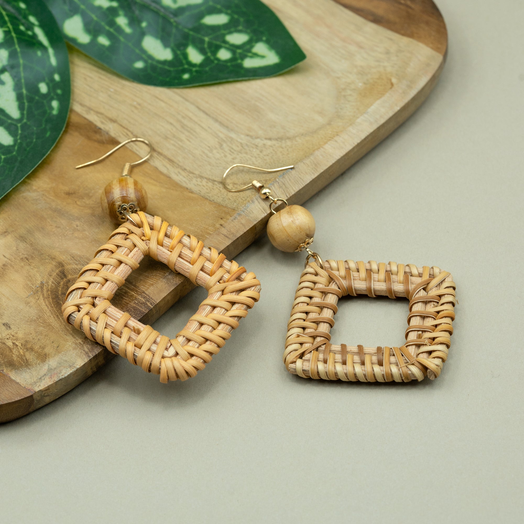 Artklim Boho Rattan Square Earrings