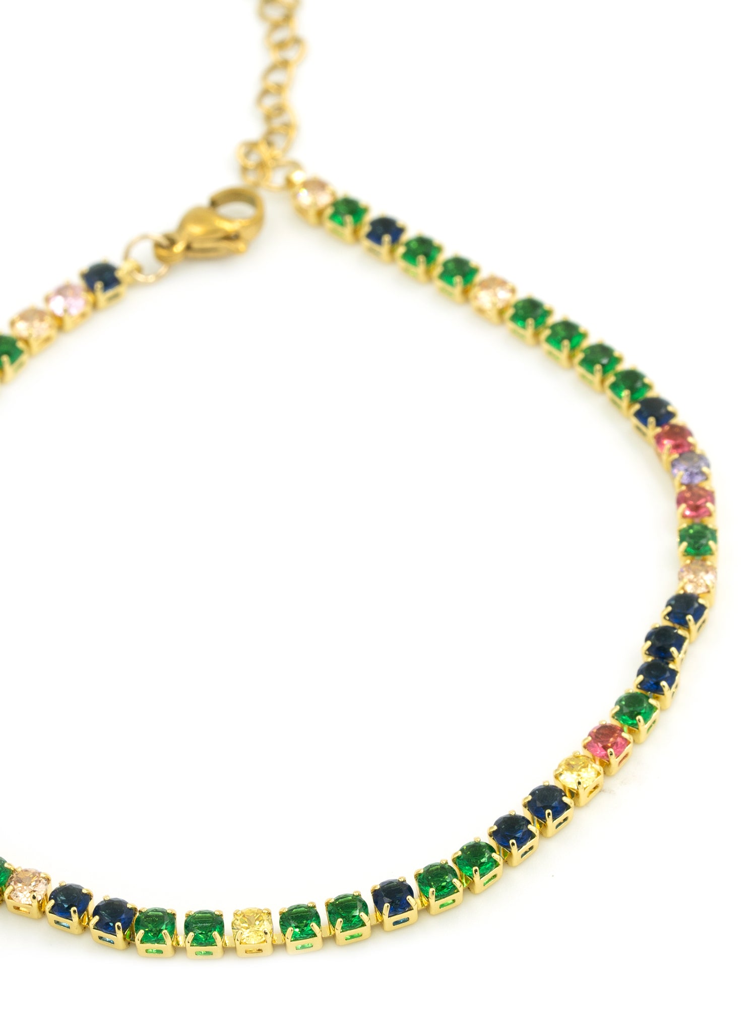 Artklim Gold Plated Multicolor Square Stone Anti Tarnish Anklet