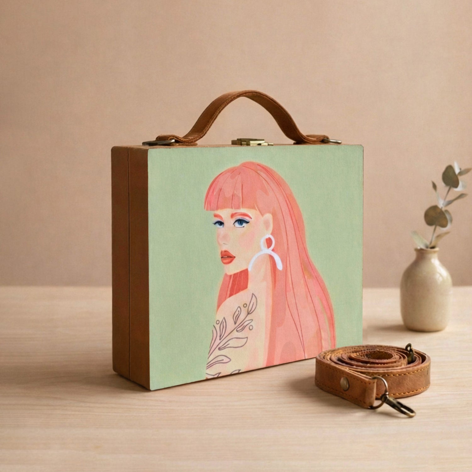 Coral Hair Women Printed Suitcase Style