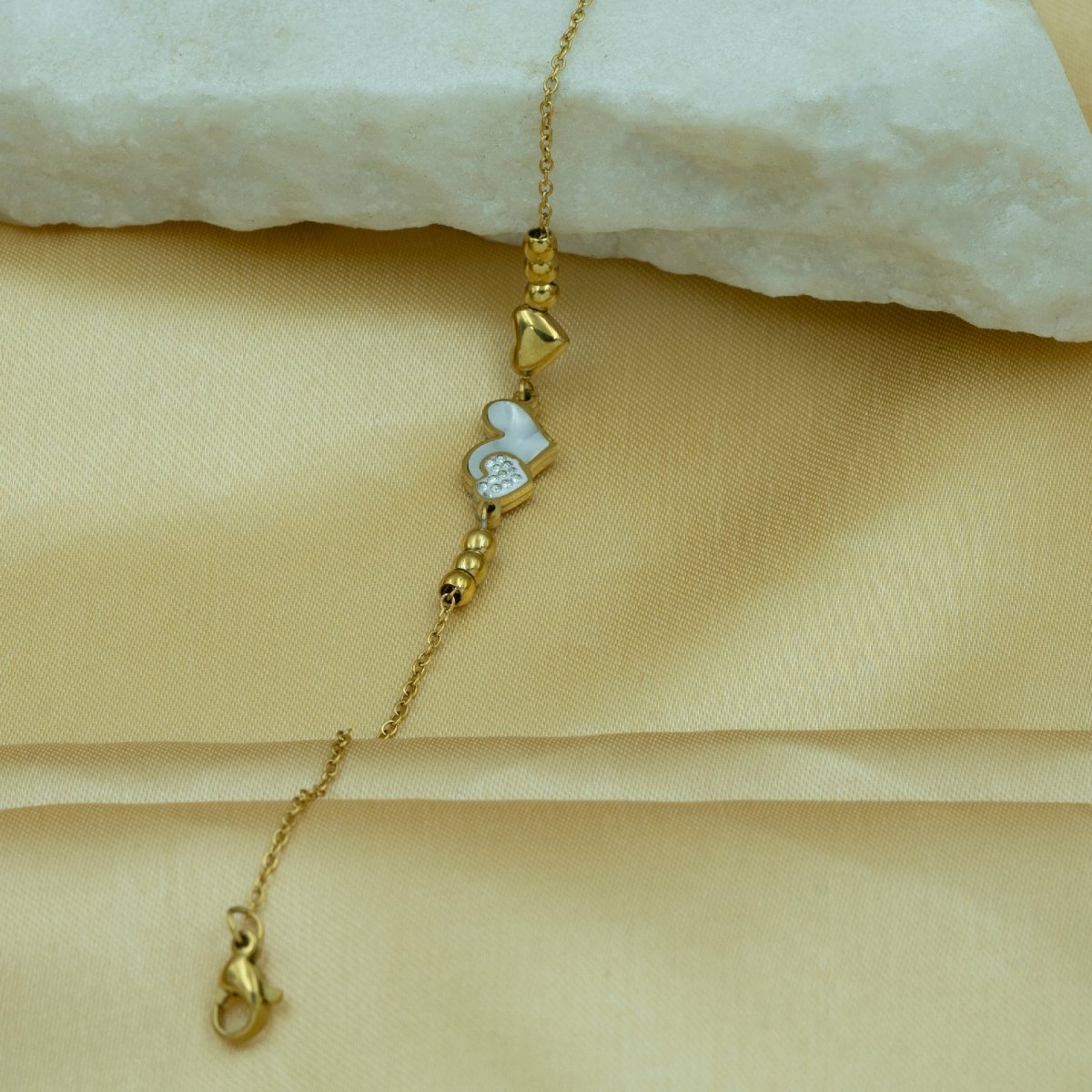 Artklim Gold Plated White Hearts Bracelet