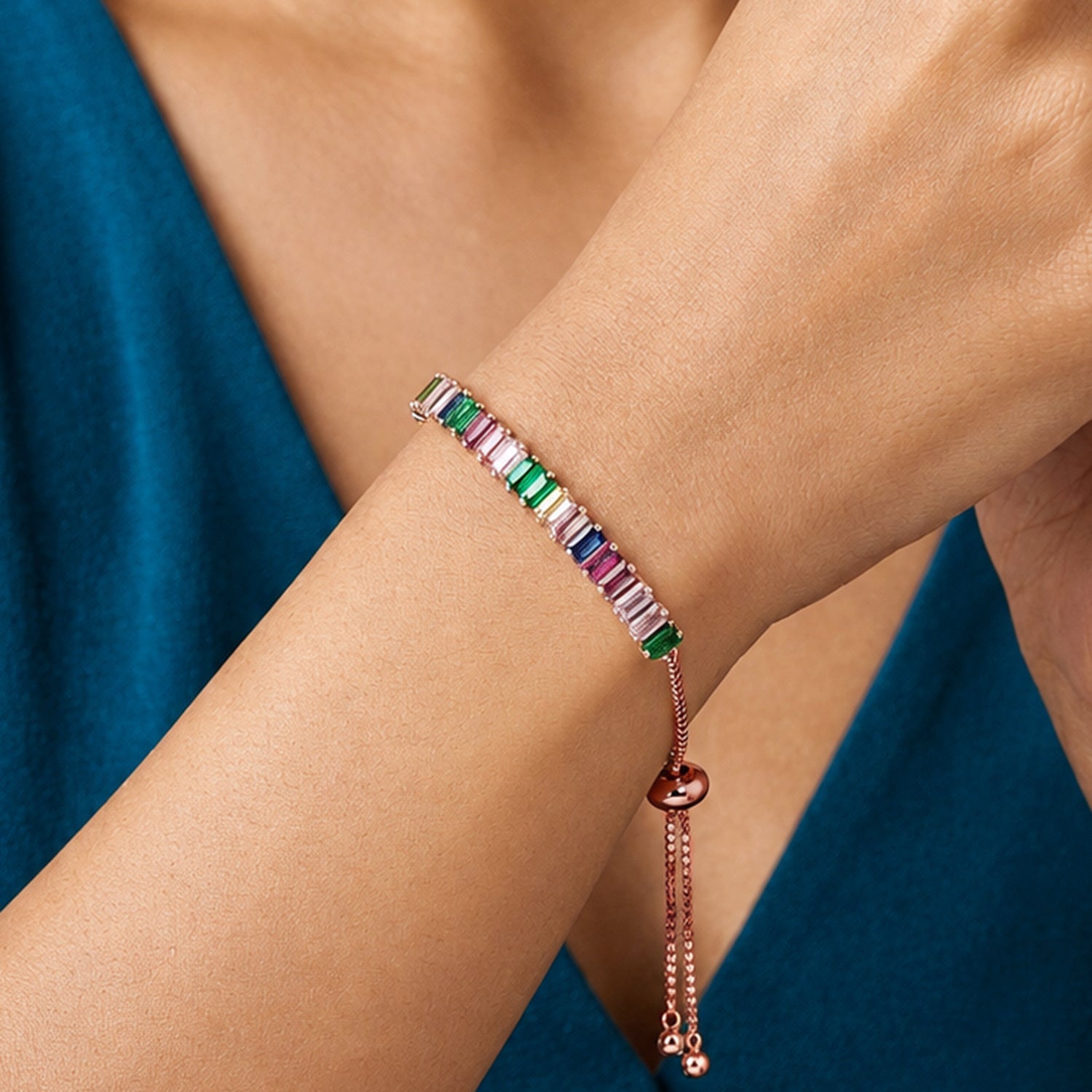 Artklim Rose Gold Plated Rainbow Crystal Anti-Tarnish Bracelet