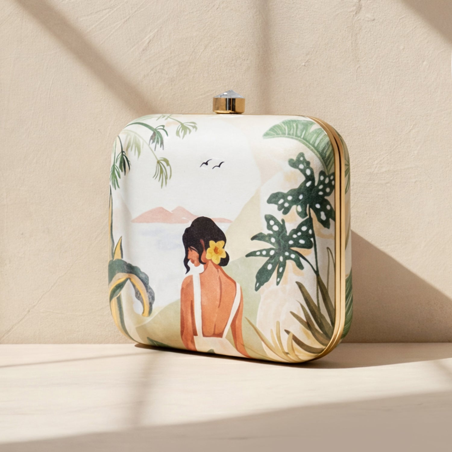 Artklim Yellow Flower Lady Printed Clutch