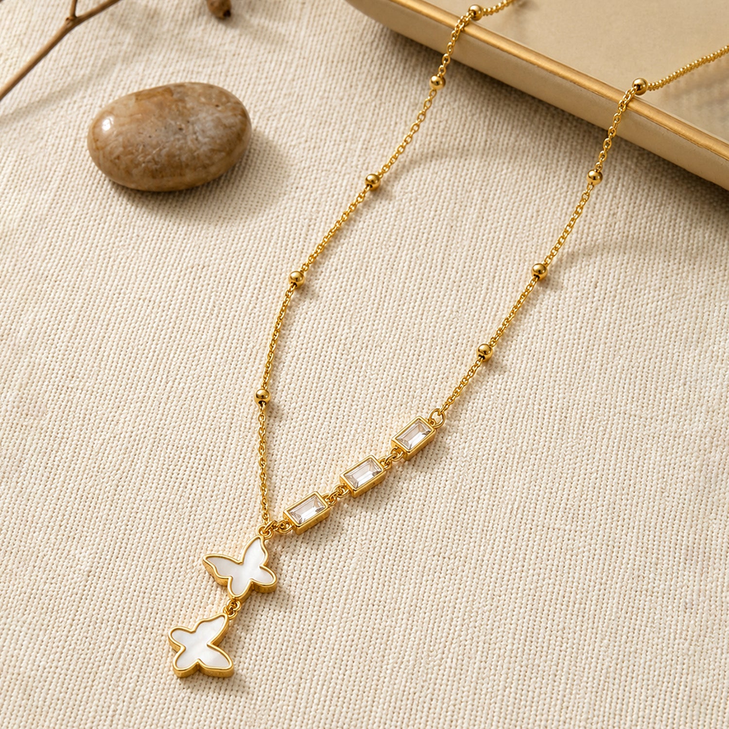 Artklim Crystal Butterfly Drop Anti-Tarnish Pendant Necklace