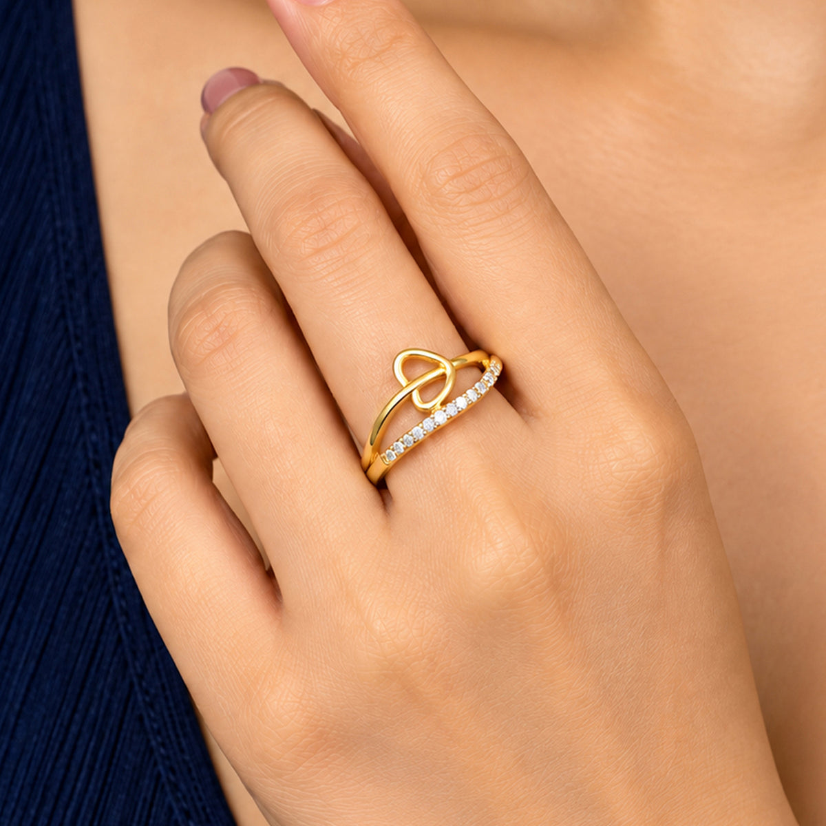 Artklim Elegant Heart Outline Crystal Gold-Tone Anti-Tarnish Ring