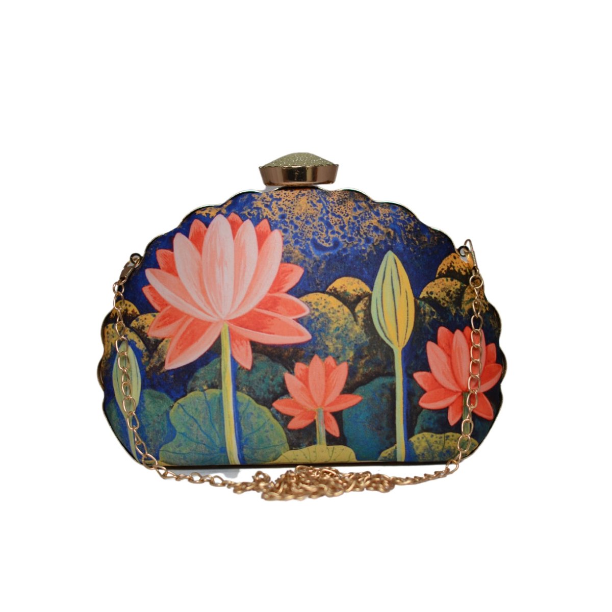 Artklim Lotus Printed D-shape Clutch
