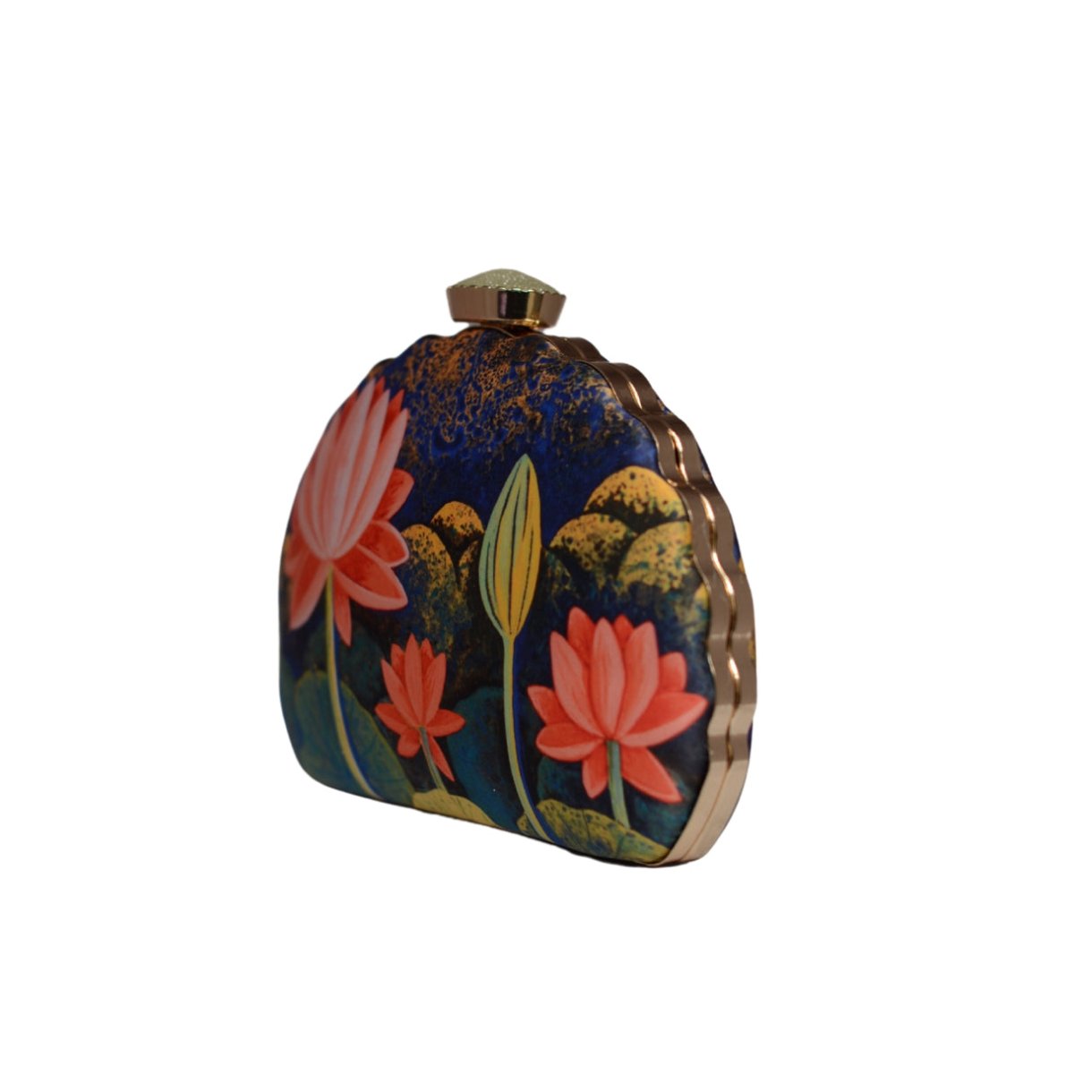 Artklim Lotus Printed D-shape Clutch