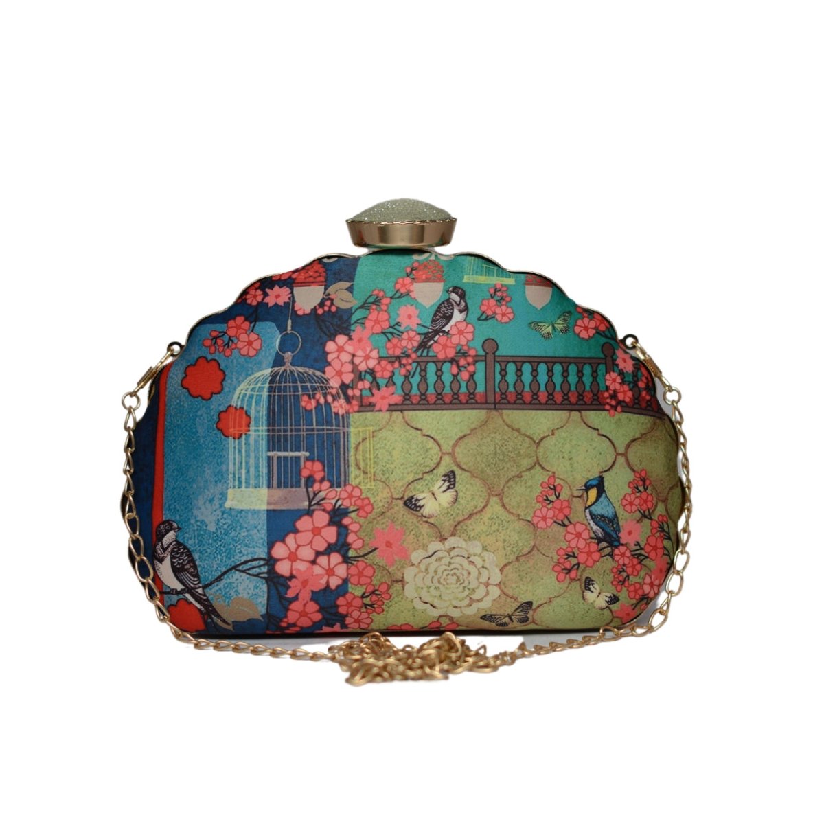 Artklim Open Cage Printed D-shape Clutch