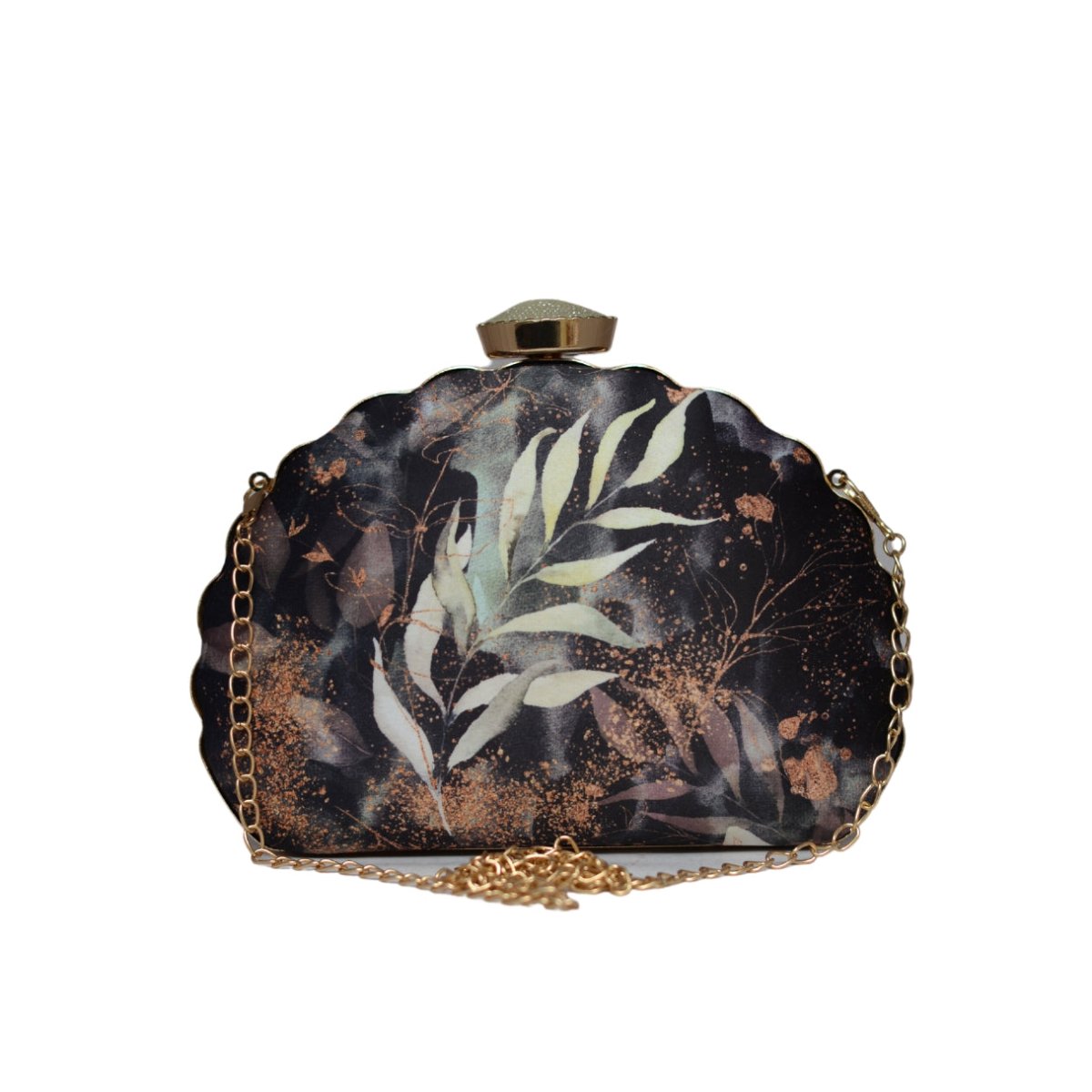 Artklim Black Floral Printed D-shape Clutch
