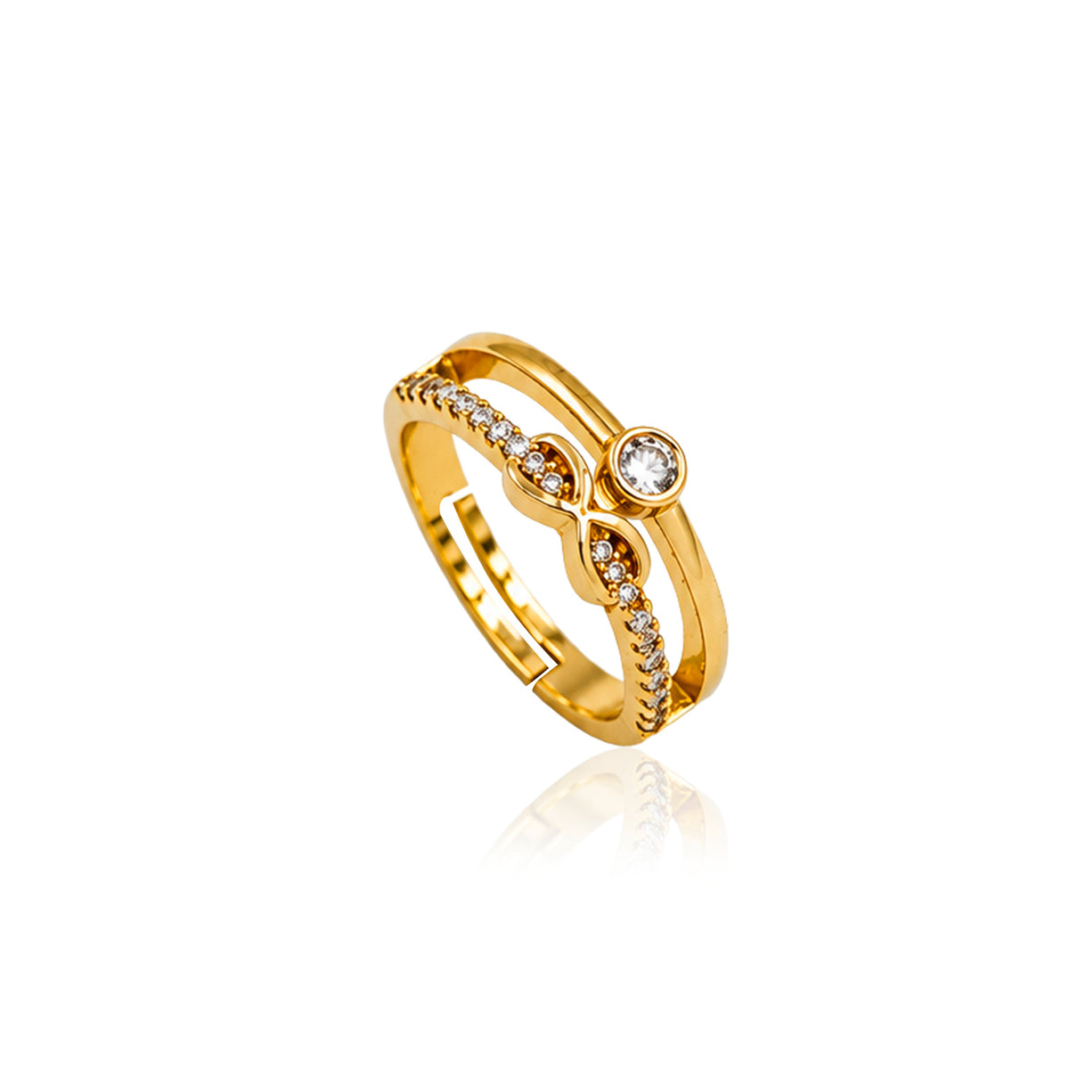 Artklim Elegant Double Band Crystal Gold-Tone Statement Anti-Tarnish Ring