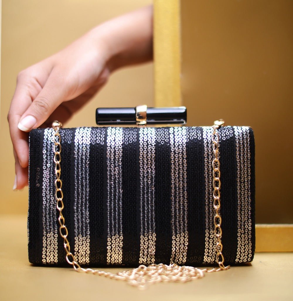 Artklim Black and Silver Sequins Fabric Party Clutch