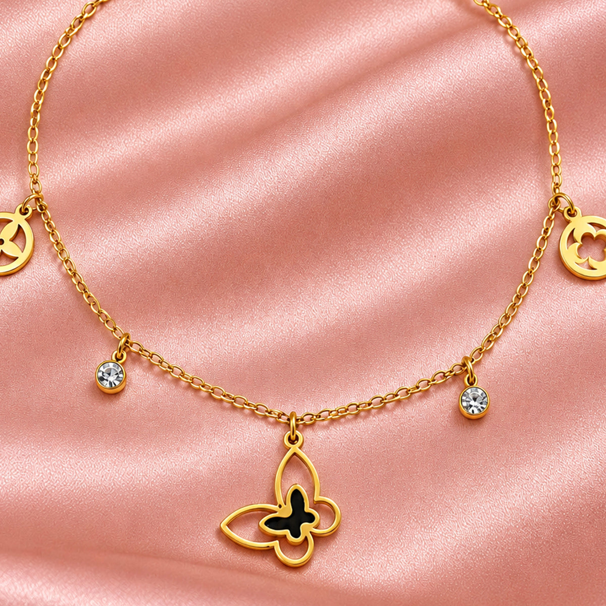 Artklim Clover Charm Crystal Anti-Tarnish Anklet