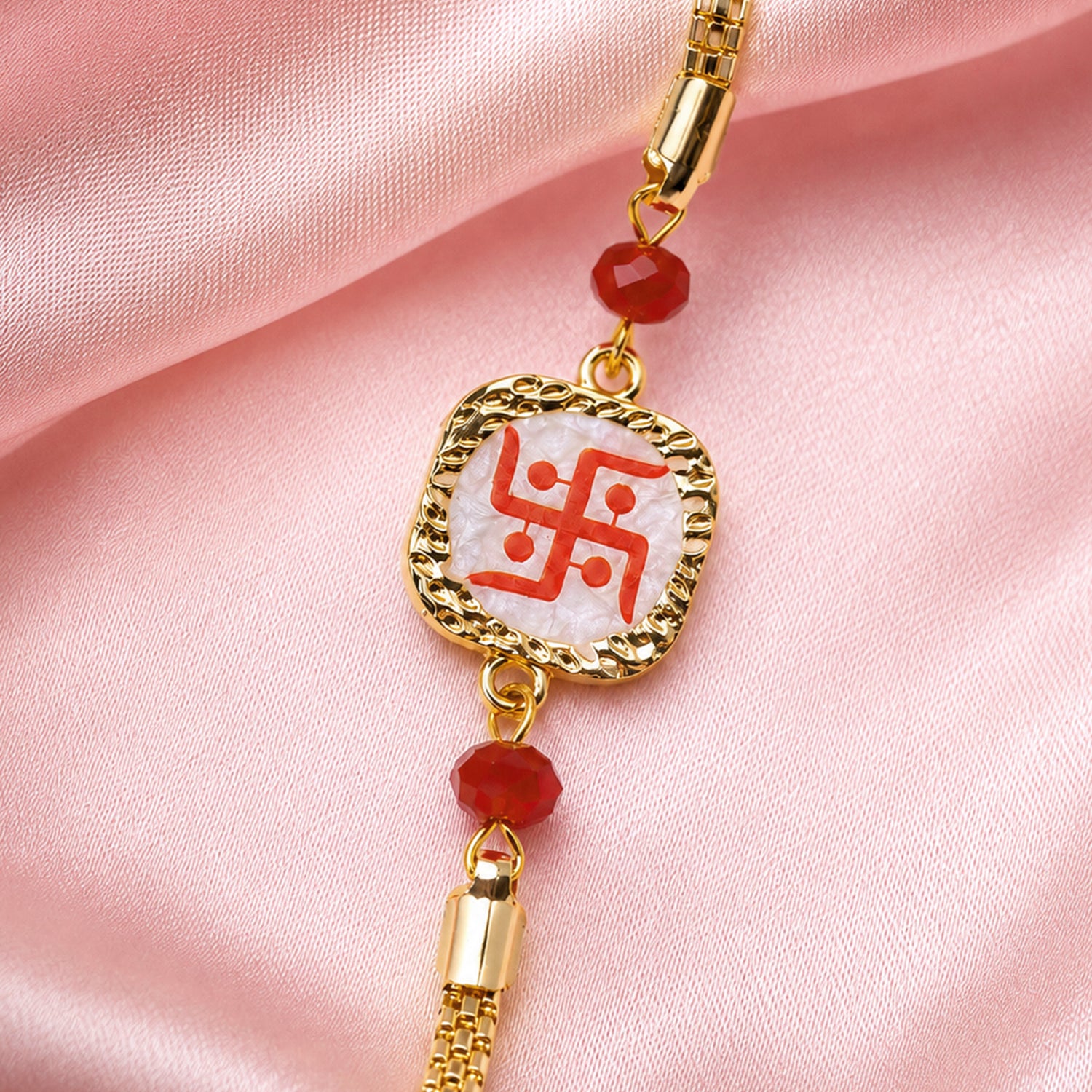Artklim Traditional Swastik Charm Rakhi with Red Beads