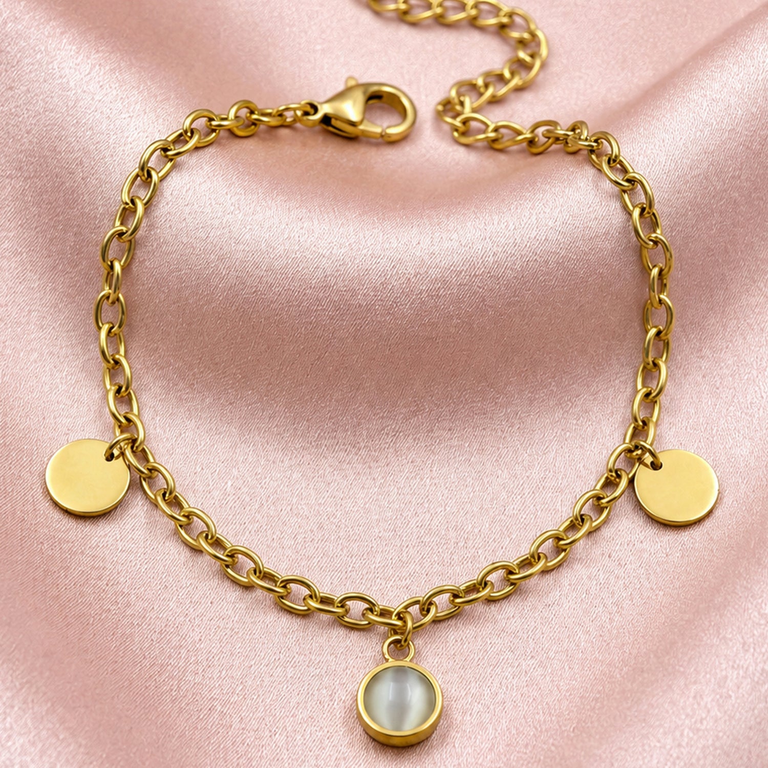 Artklim Minimalist Gold Coin & Pearl Charm Anti-Tarnish Bracelet