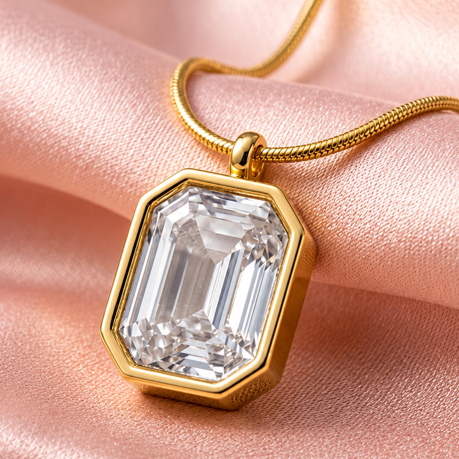 Artklim Emerald Cut Crystal Frame Anti-Tarnish Pendant Necklace