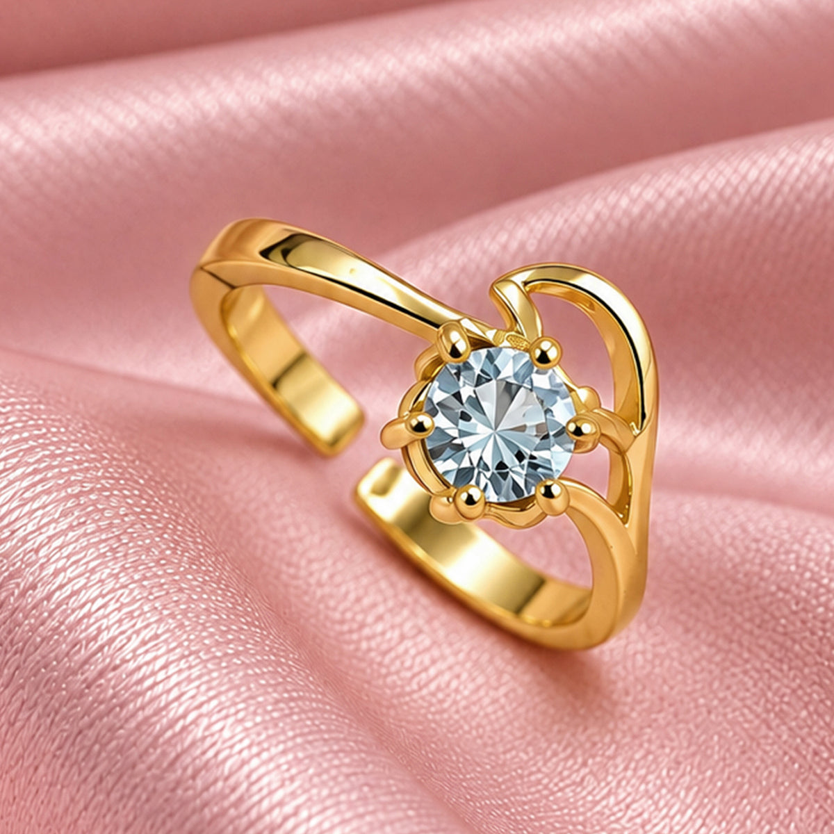 Artklim Elegant Blue Crystal Gold-Tone Anti-Tarnish Ring
