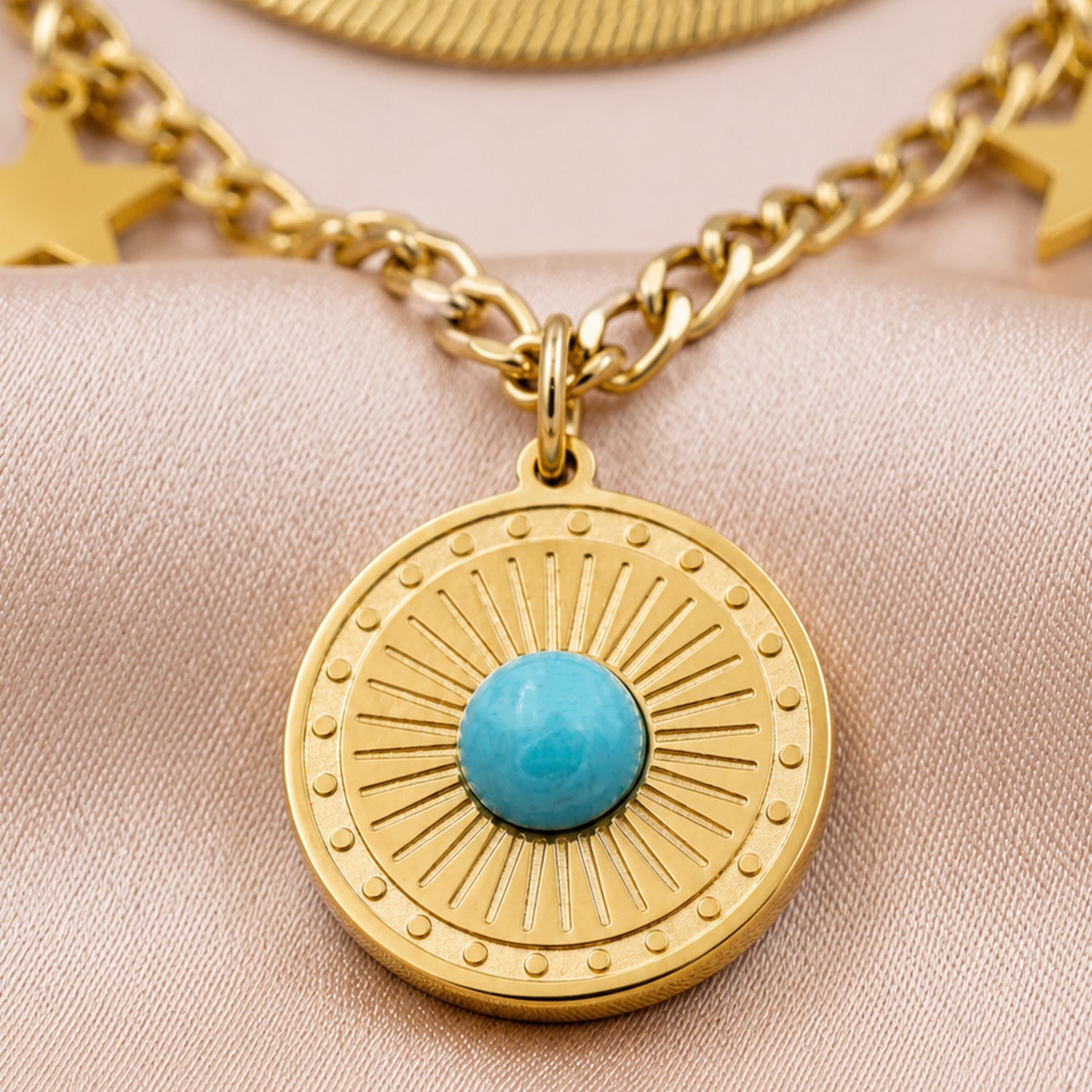 Artklim Celestial Turquoise Charm Gold Anti-Tarnish Pendant Necklace