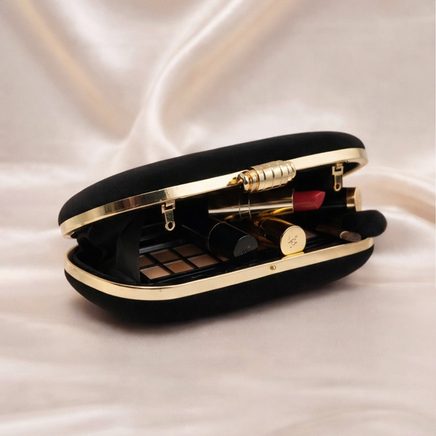 Artklim Black Base Plain Velvet Fabric Clutch