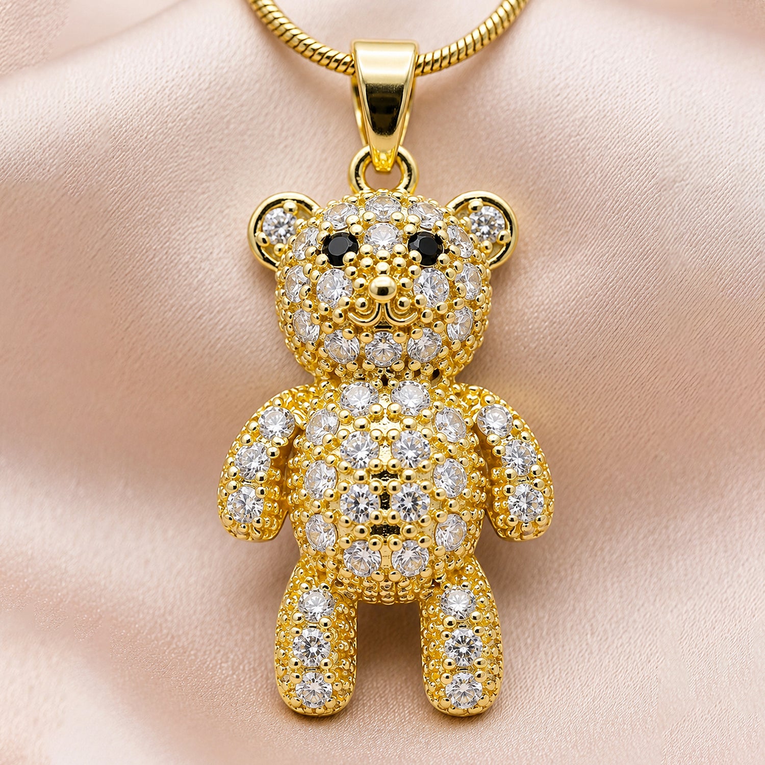Artklim Crystal Teddy Bear Charm Anti-Tarnish Pendant Necklace