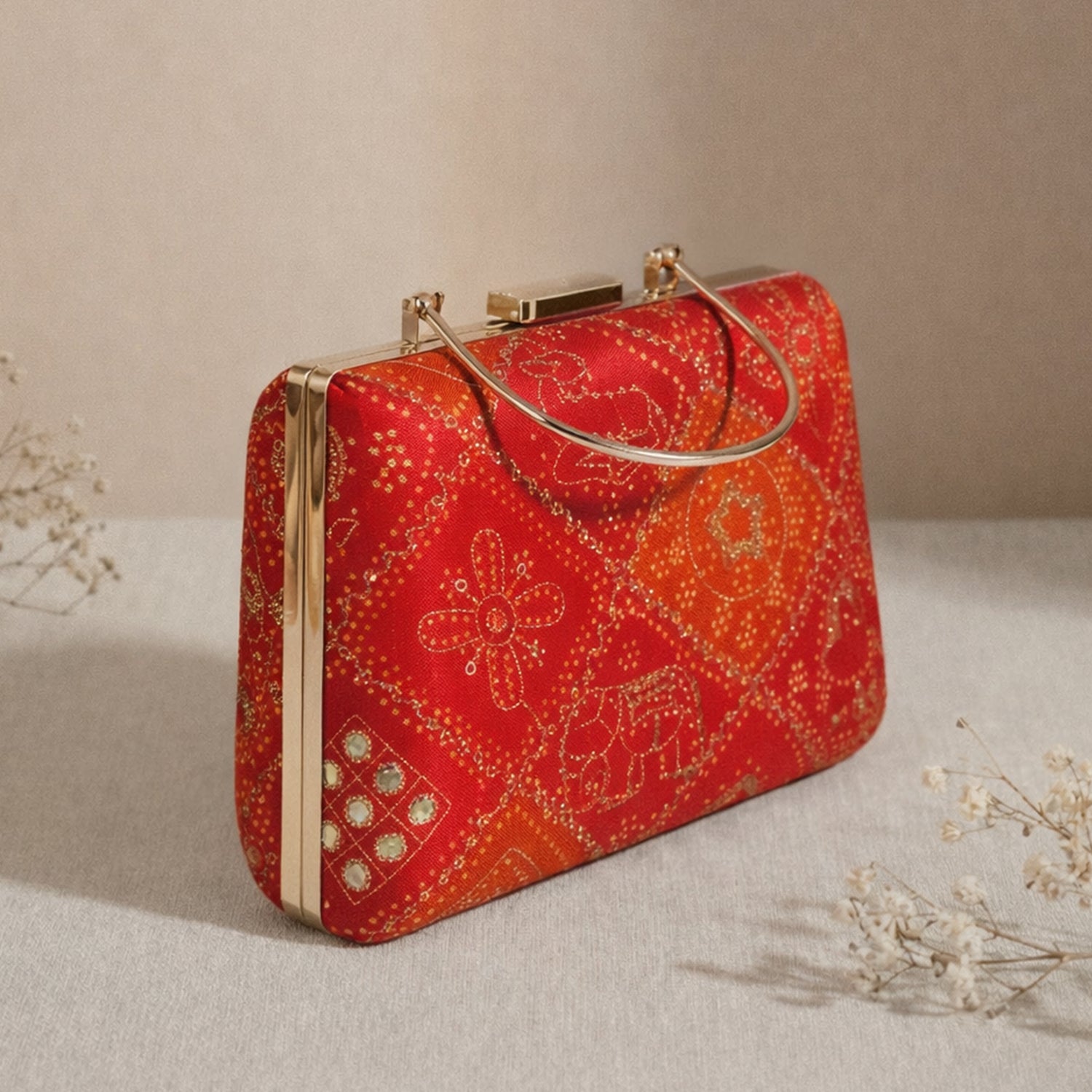 Artklim Red & Orange Embroidered Clutch