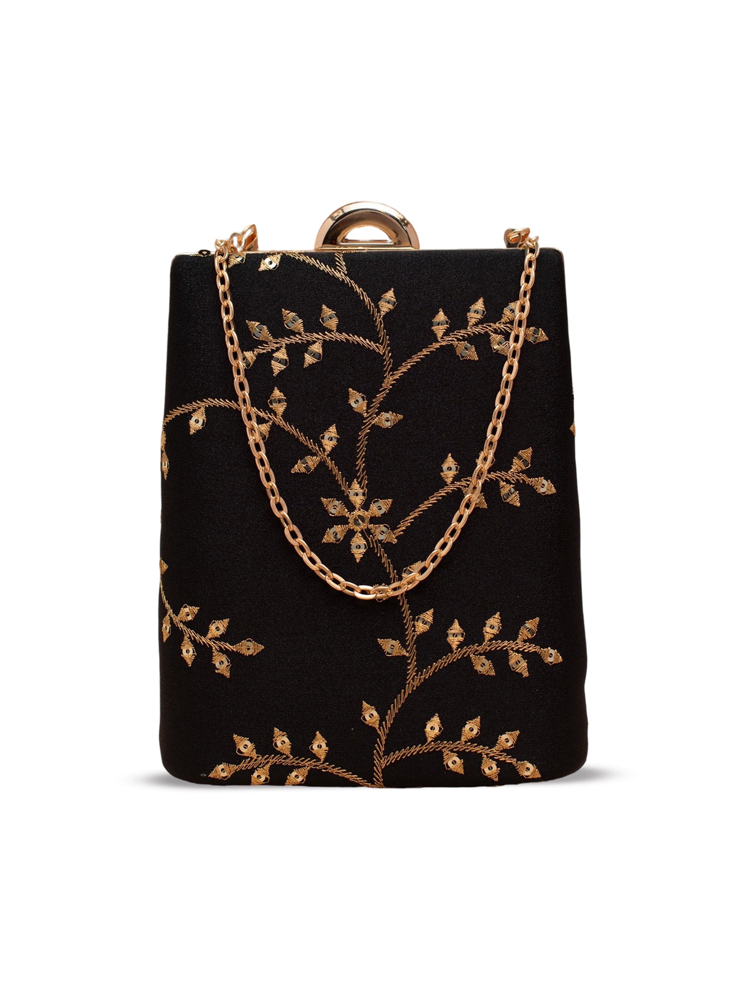 Artklim Black Clutch with Golden Vine