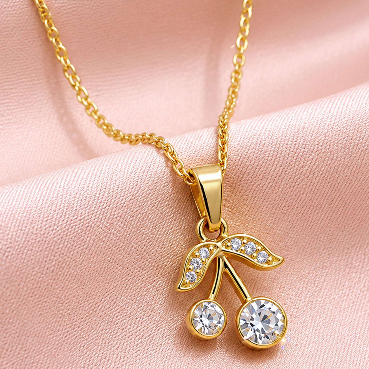 Artklim Cherry Crystal Dangle Anti-Tarnish Pendant Necklace