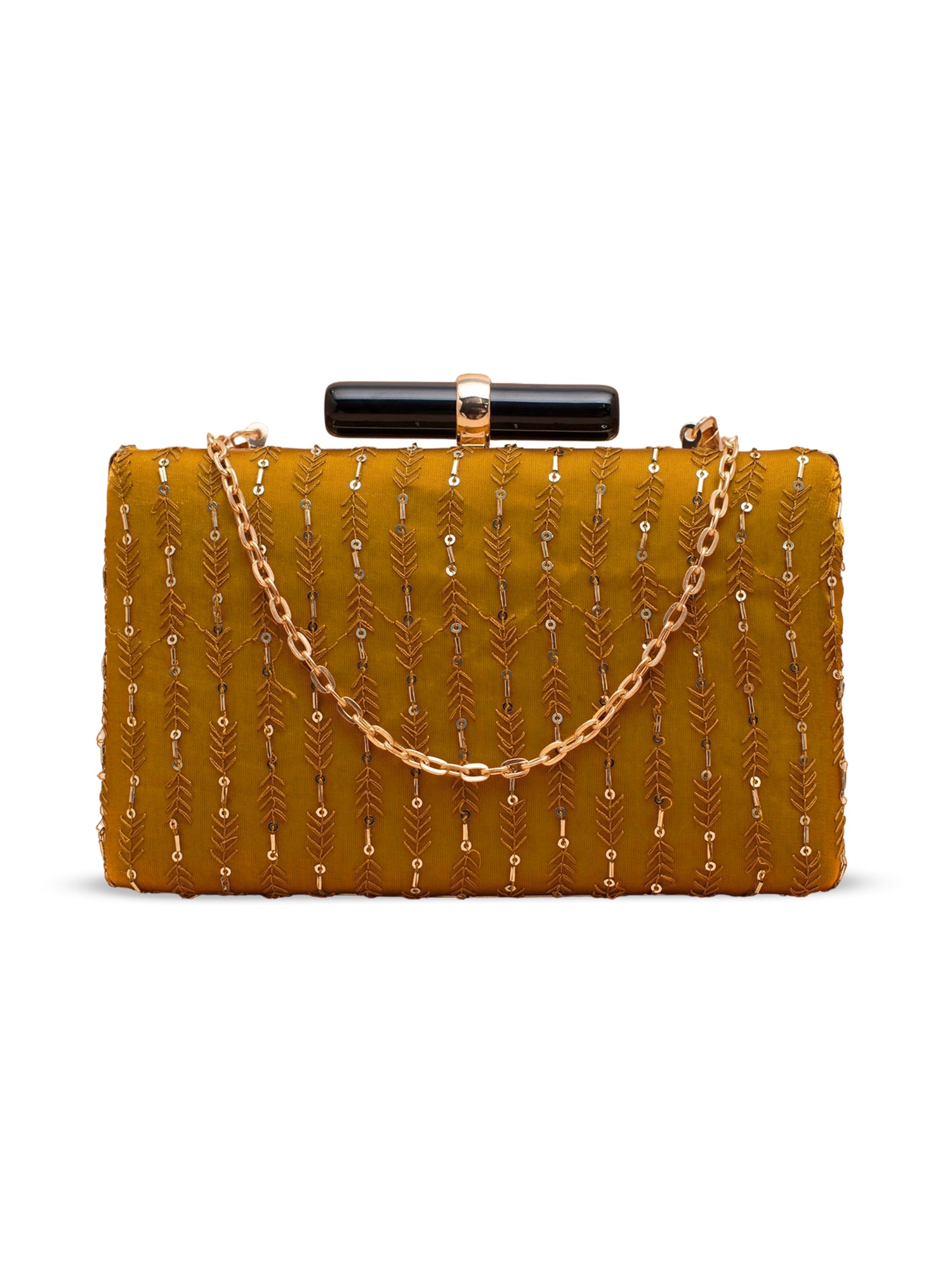 Artklim Mustard Gold Embellished Evening Clutch