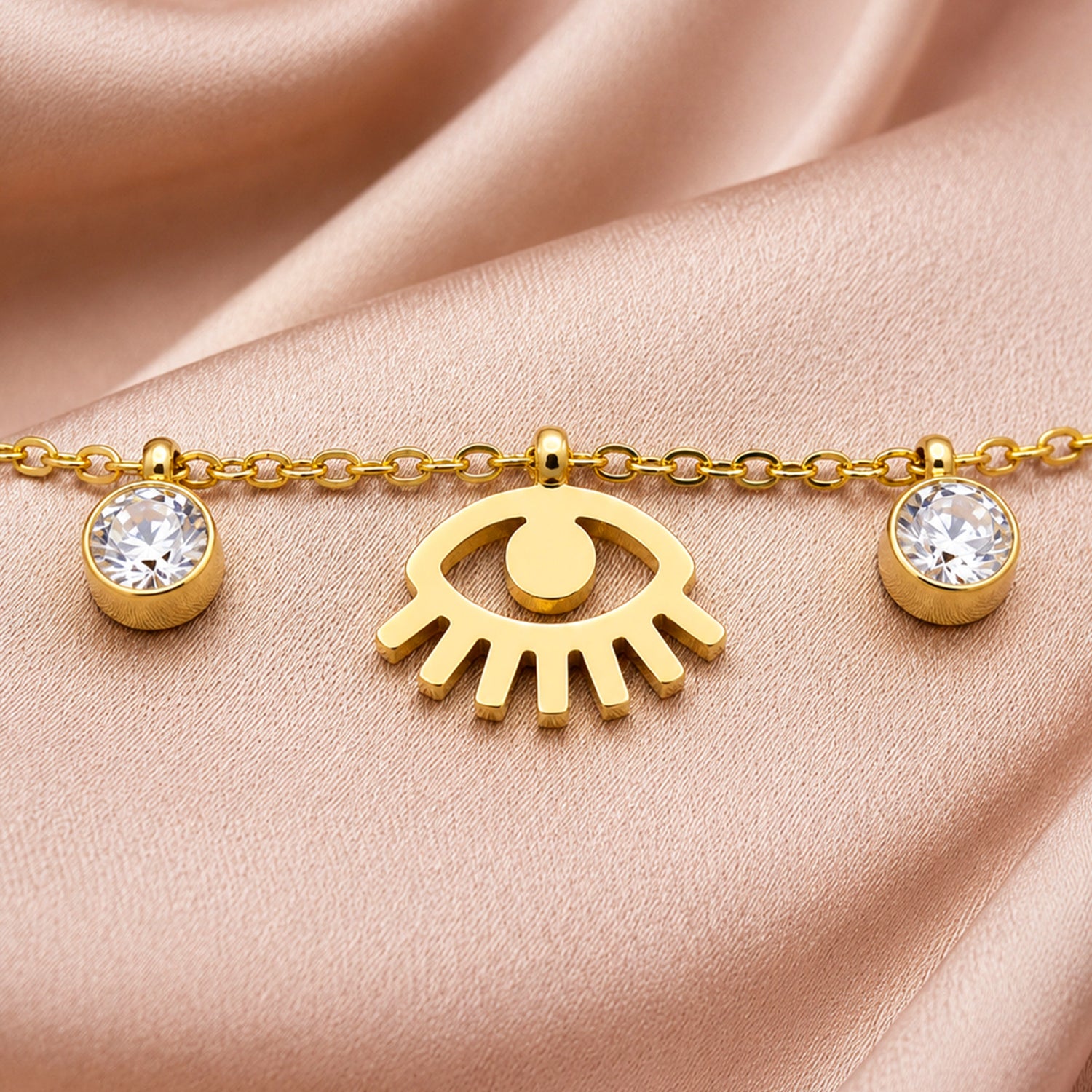 Artklim Evil Eye Crystal Dangle Gold Anti-Tarnish Bracelet