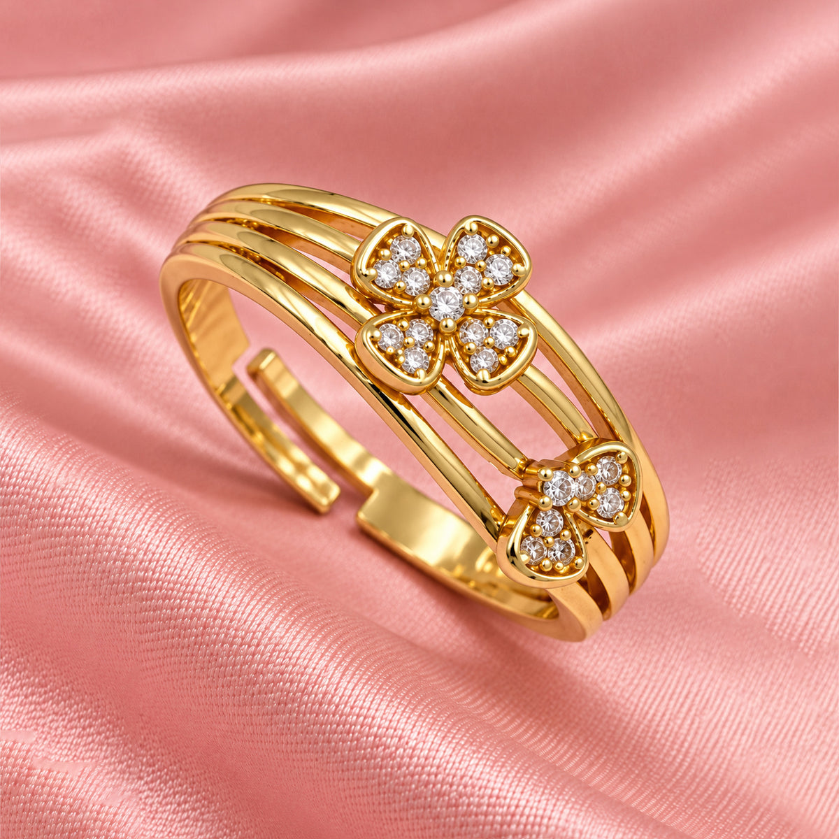 Artklim Delicate Double Flower Gold-Tone Anti-Tarnish Ring