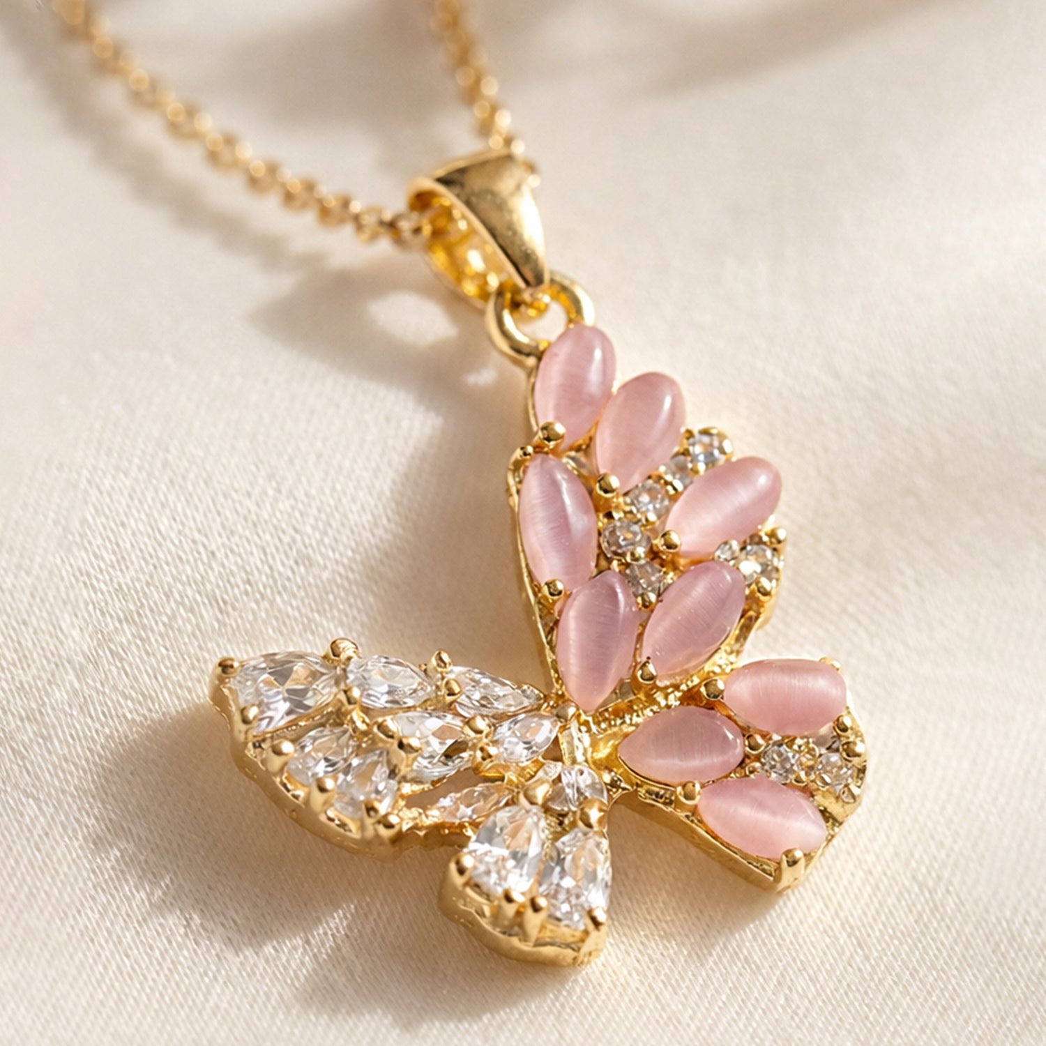 Artklim Gold-Plated Blush Crystal Butterfly Anti-Tarnish Pendant Necklace