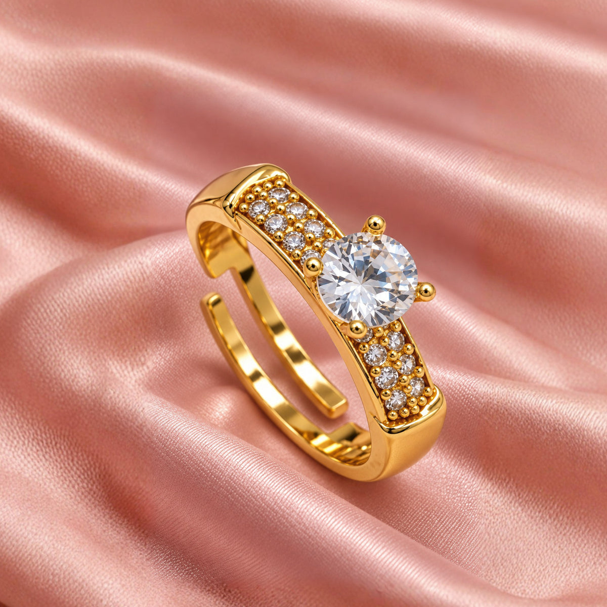 Artklim Radiant Solitaire Crystal Gold-Tone Anti-Tarnish Ring