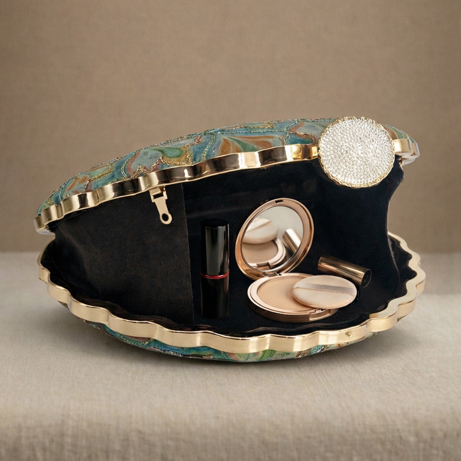 Artklim Blue Patterned Embroidered Clutch