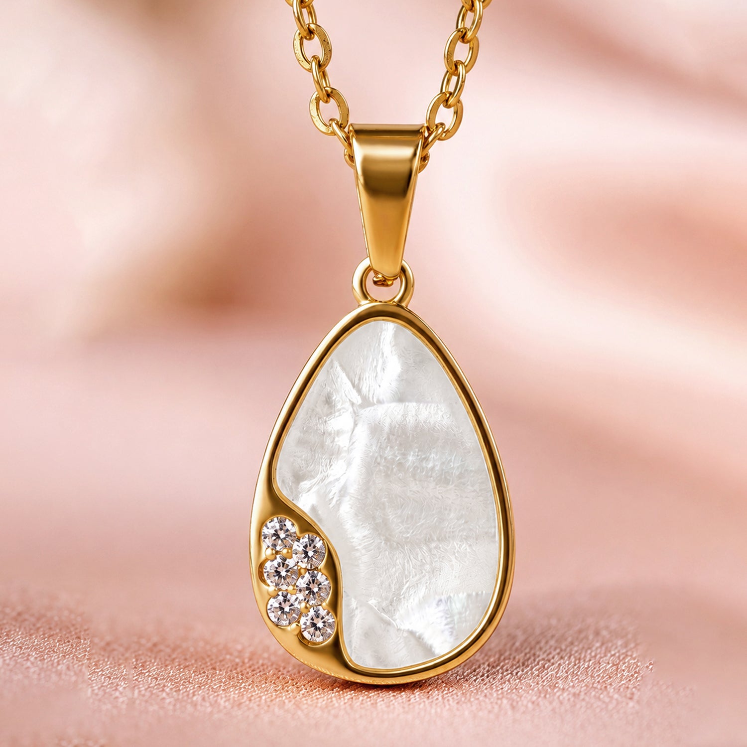 Artklim Mother of Pearl Teardrop Gold Anti-Tarnish Pendant Necklace