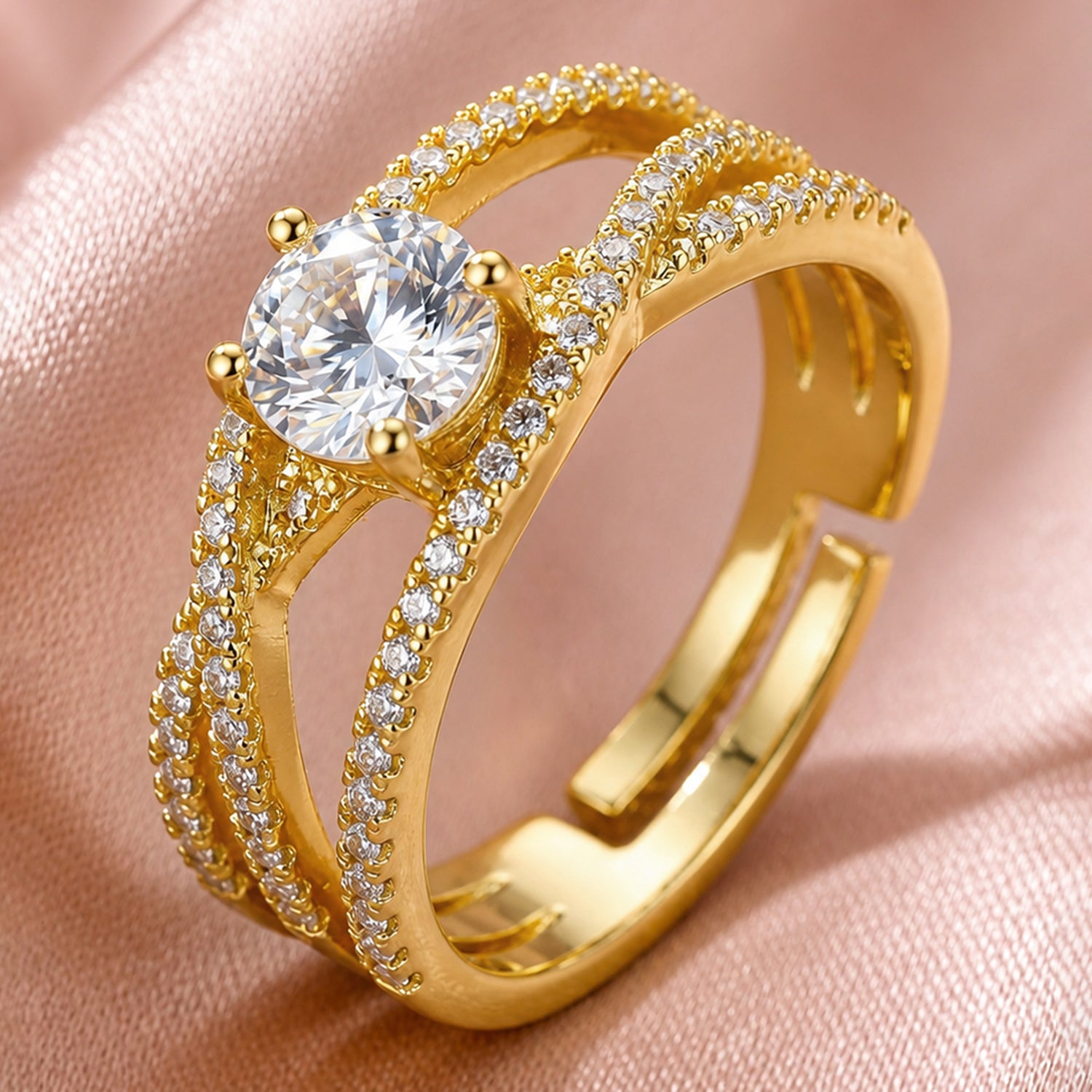 Artklim Criss-Cross Diamond Gold Anti-Tarnish Ring