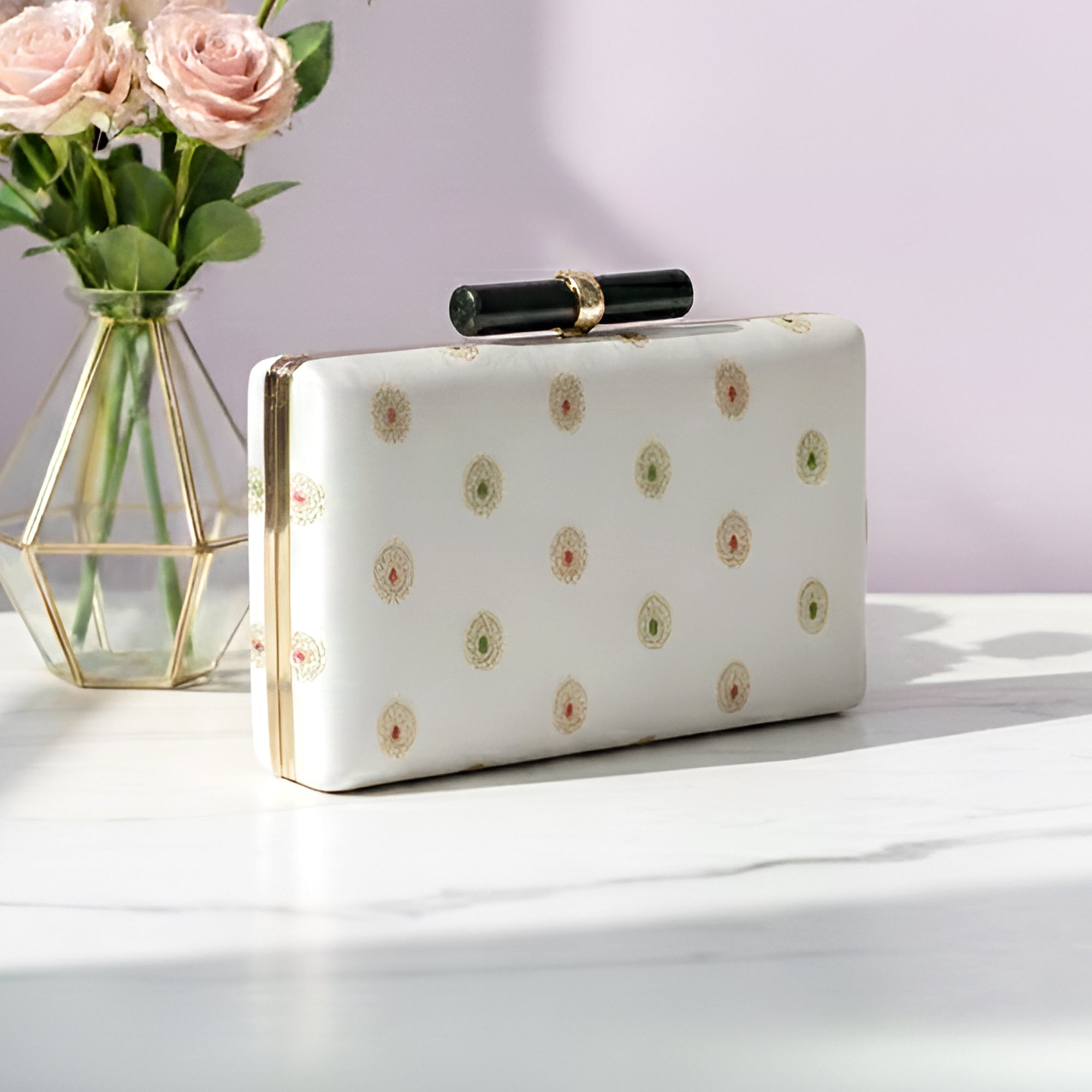 Artklim Elegant Ivory Ethnic Embroidered Clutch