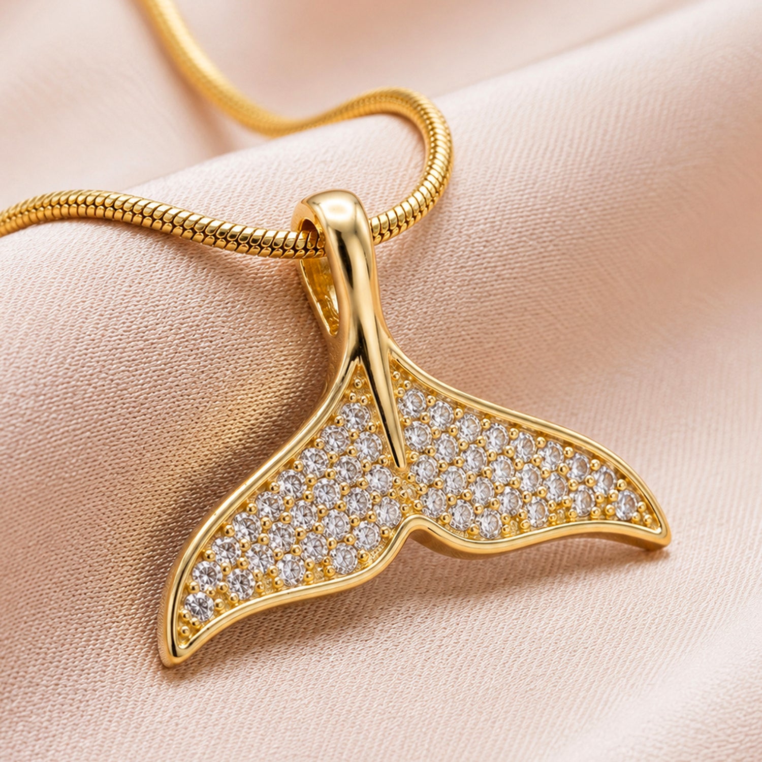 Artklim Crystal Whale Tail Charm Anti-Tarnish Pendant Necklace