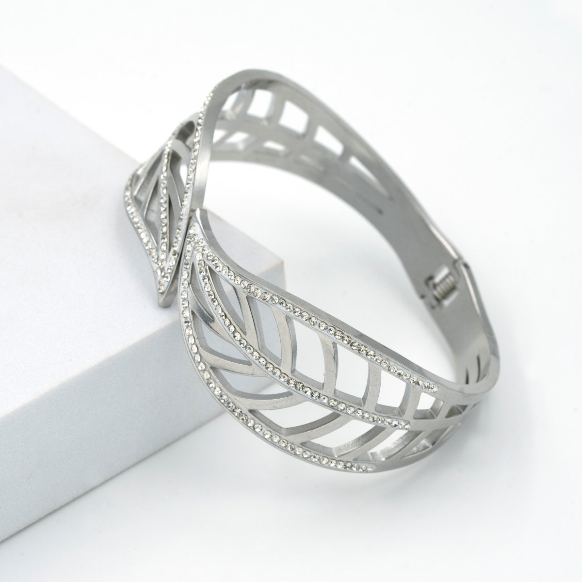 Artklim Silver Plated Studded Designer Bangle Bracelet