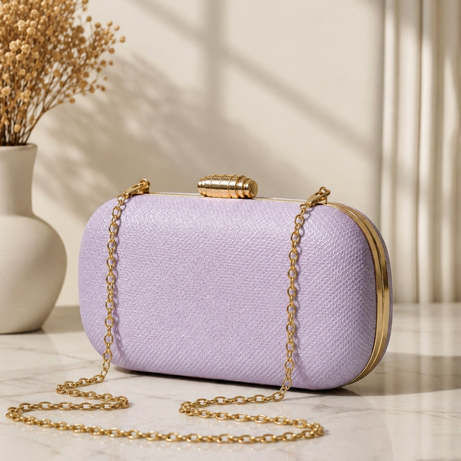Artklim Lavender Textured Elegant Evening Embroidery Clutch