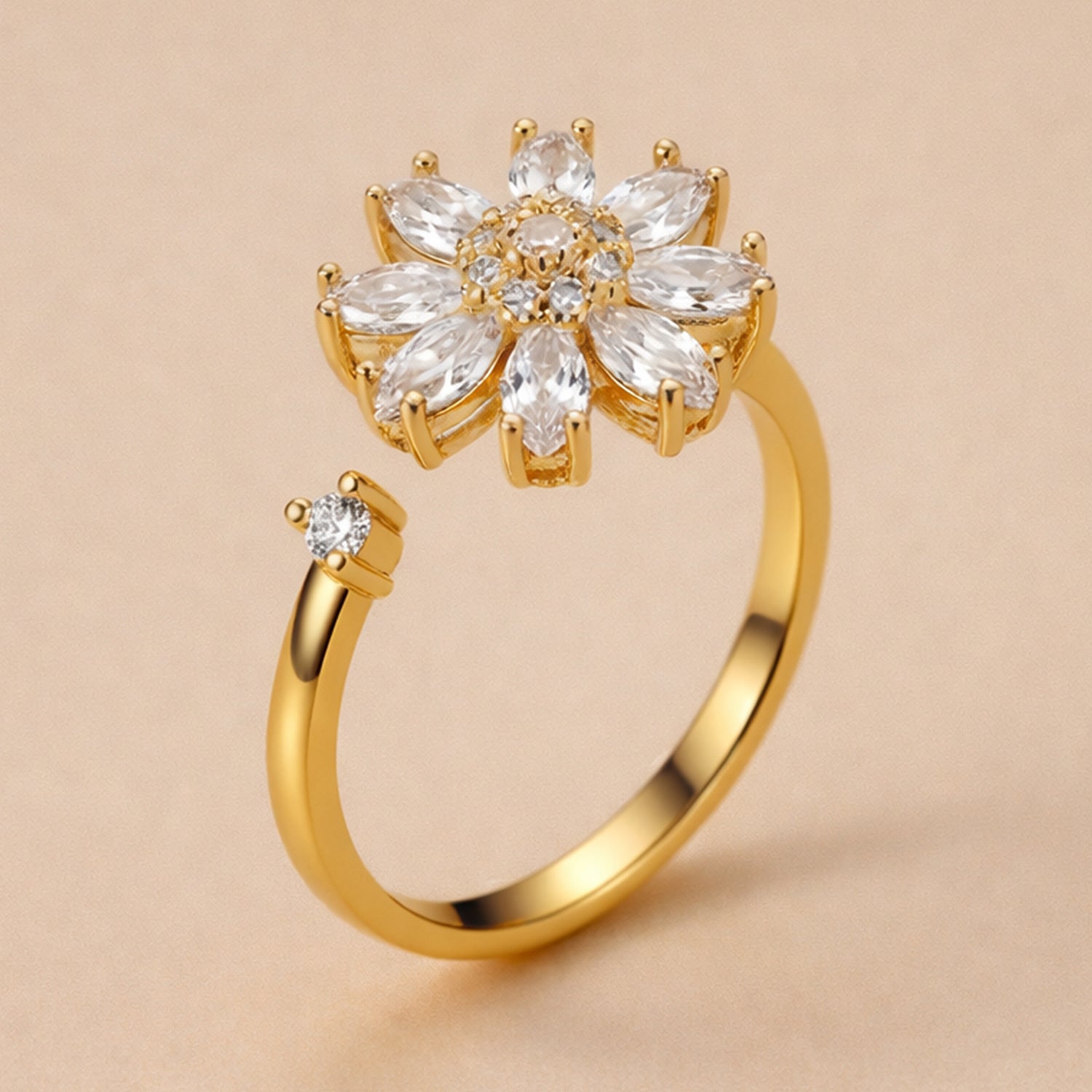 Artklim Gold-Plated Spinner Flower Crystal Anti-Tarnish Ring