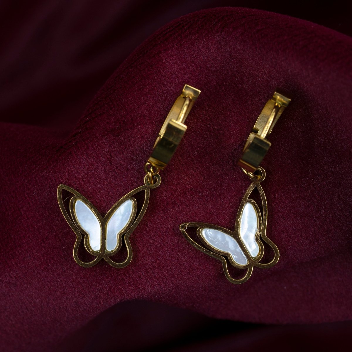 Artklim Gold Plated Butterfly Drop Hoop Earrings
