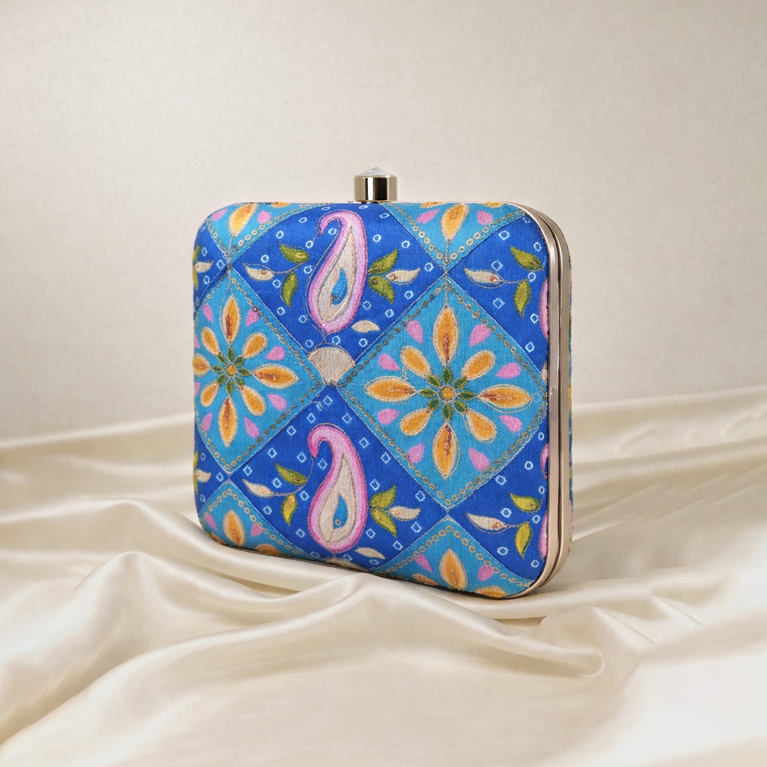 Artklim Festive Special Royal Blue Floral Embroidered Clutch