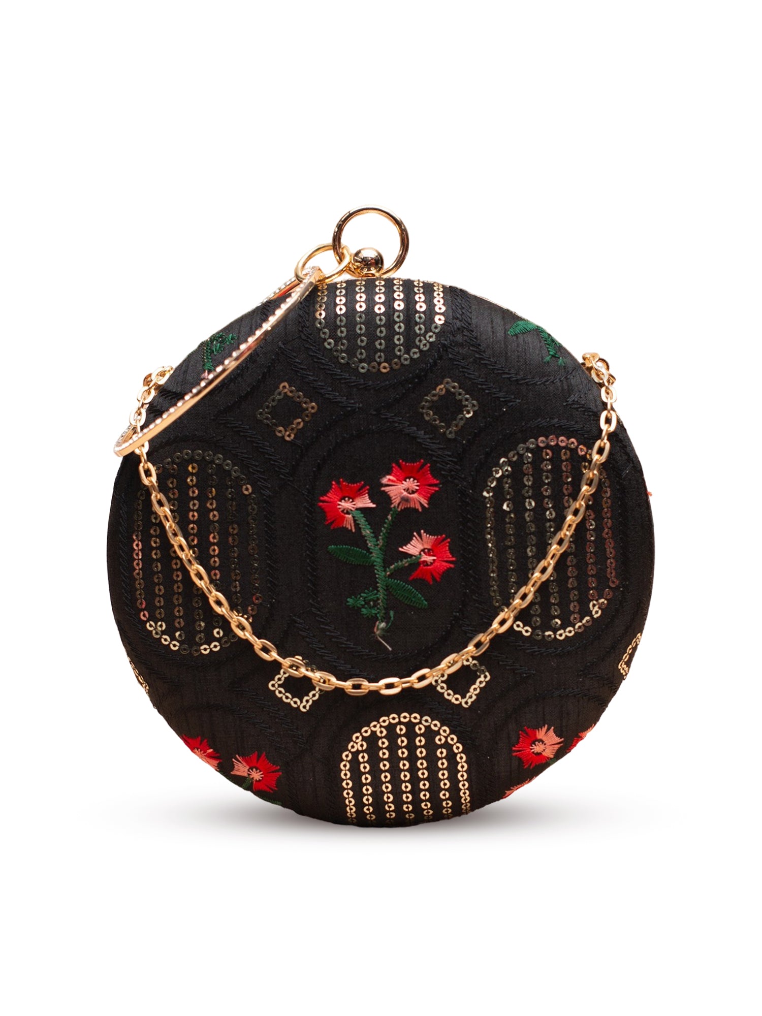 Artklim Black with Red Floral & Sequin Patterns
