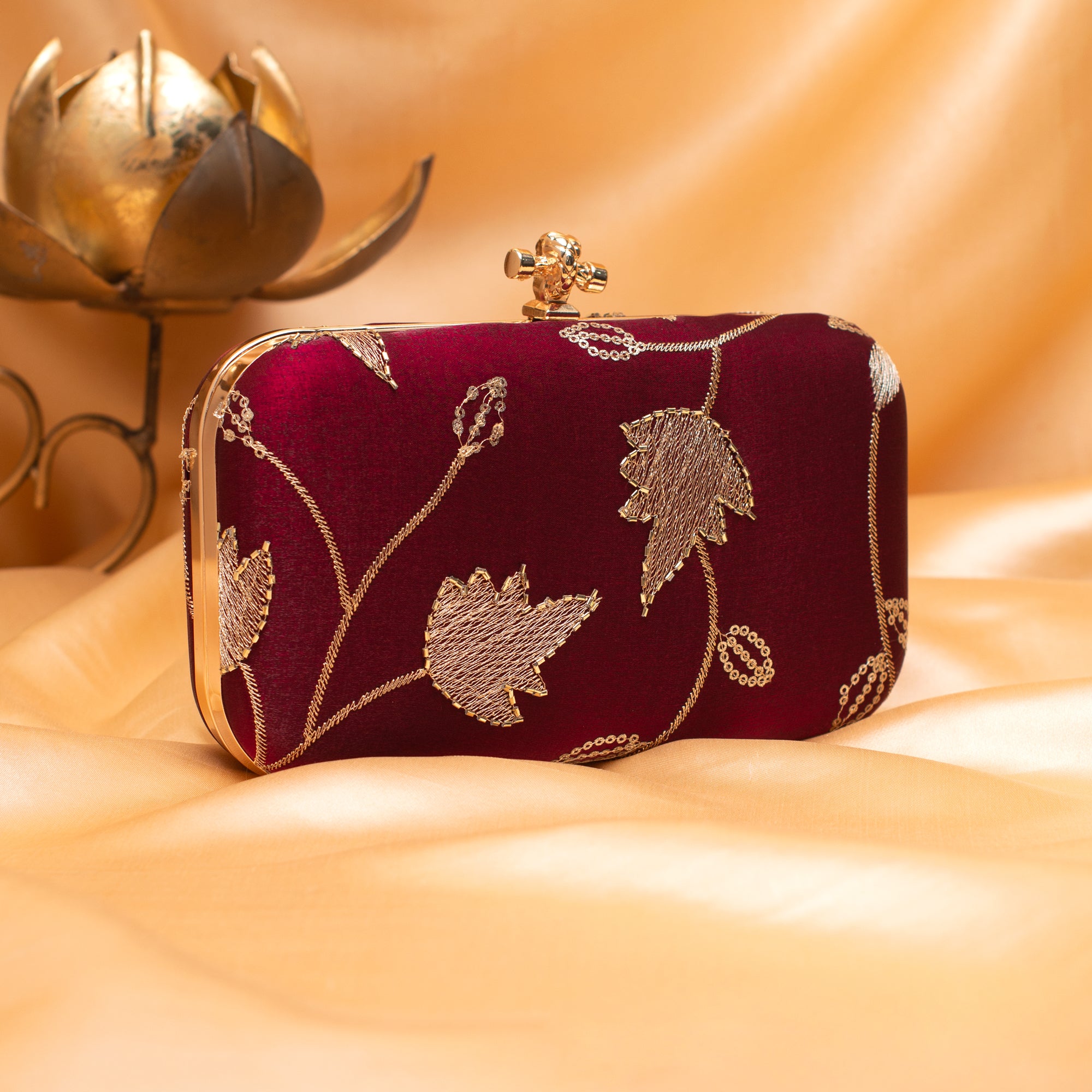 Artklim Royal Wine Goldwork Blossom Clutch