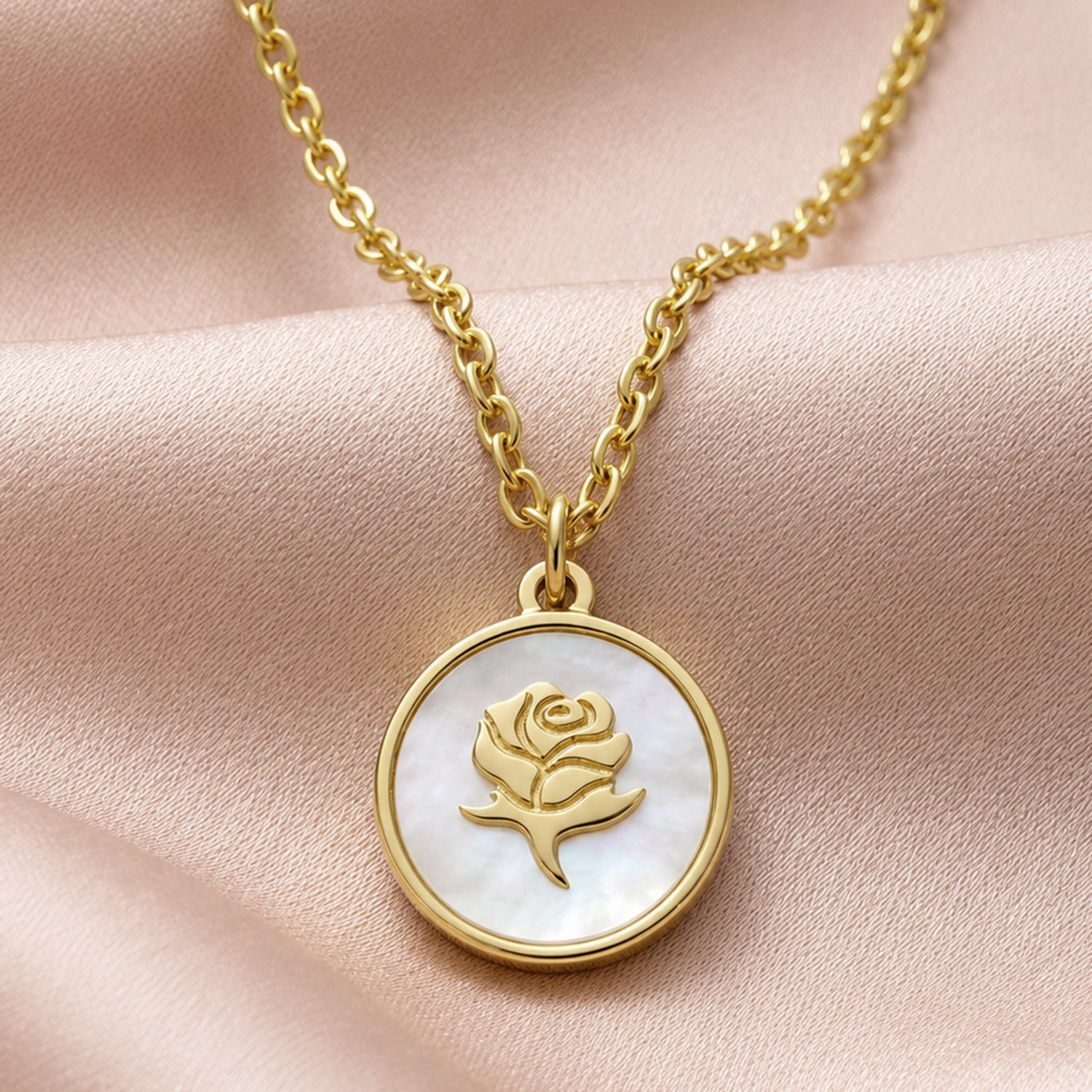 Artklim Mother of Pearl Rose Medallion Anti-Tarnish Pendant Necklace