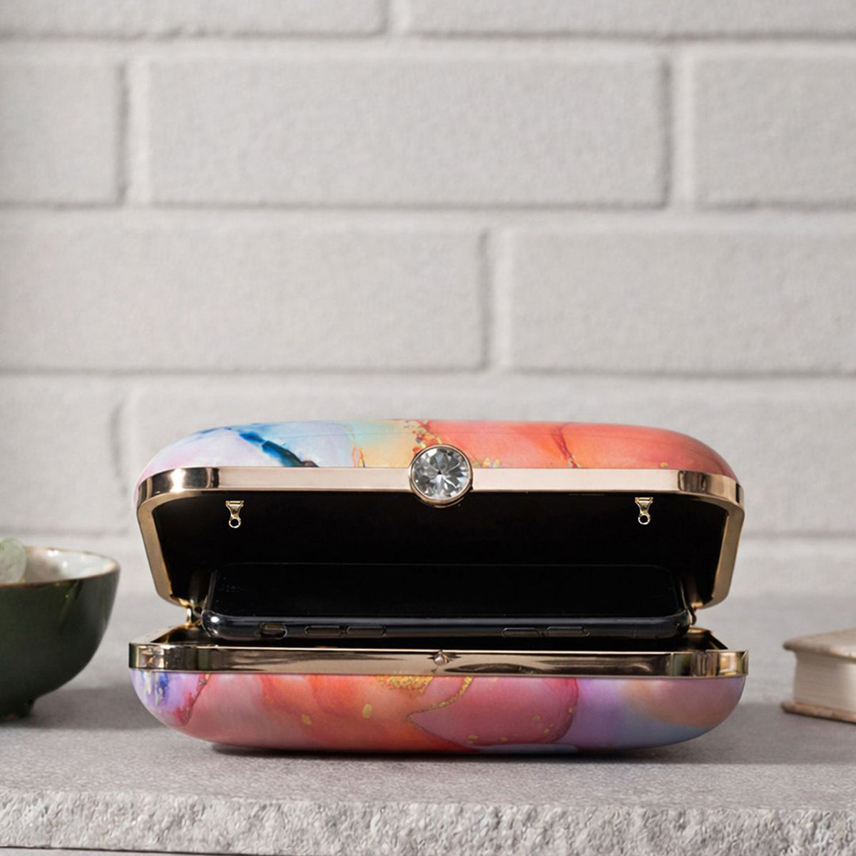 Artklim Abstract Marble Printed Designer Chain Clutch