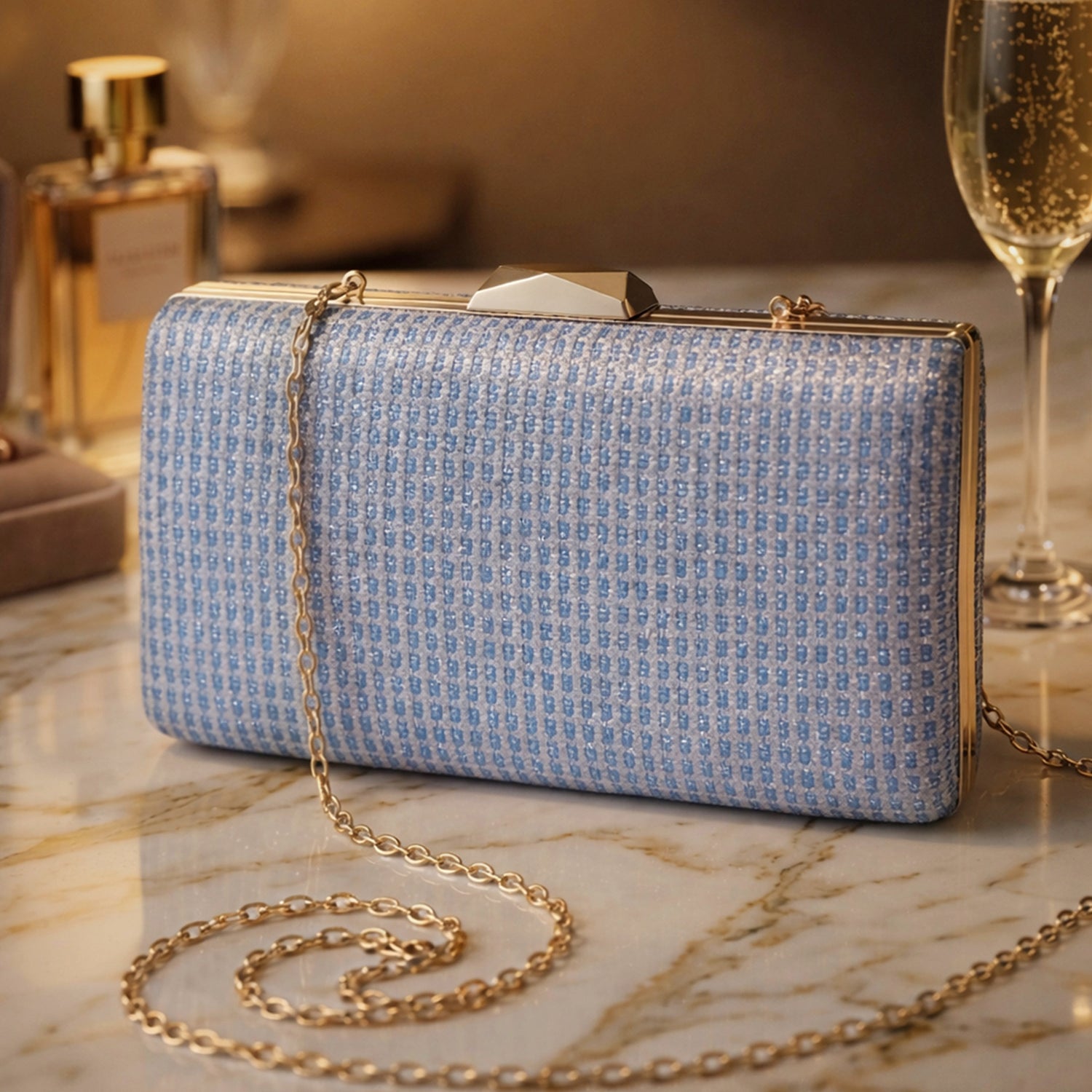 Artklim Elegant Dusty Blue Textured Shimmer Clutch